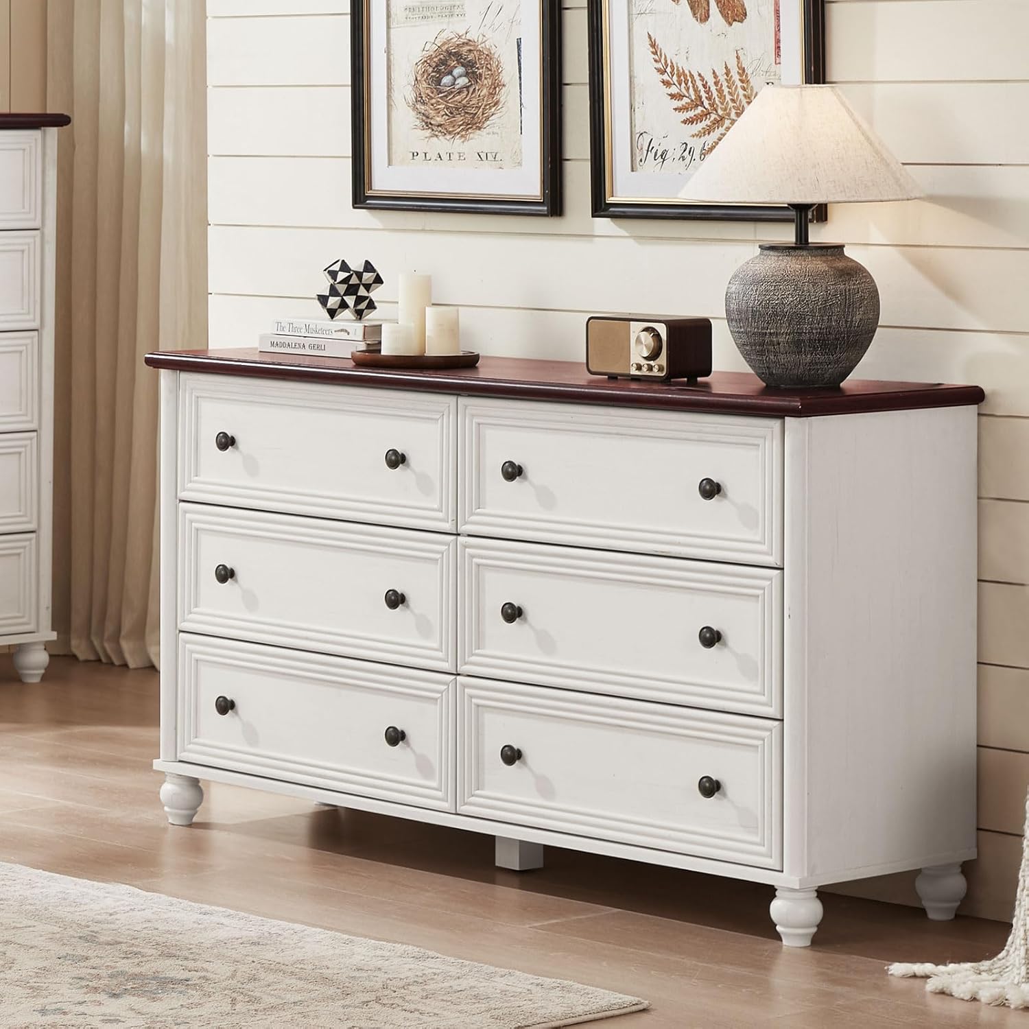 54 Inch Wide Farmhouse Wood Dresser with 6 Drawers Vintage Rustic Design for Bedroom Living Room - Image 3