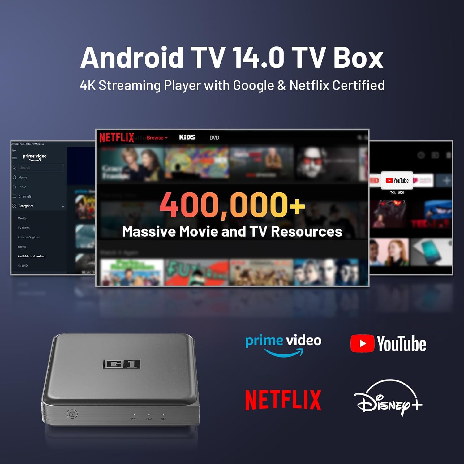 Google Certified Android TV Box ATV14.0 G1 4GB+32GB 4K Streaming Media Player - Image 2