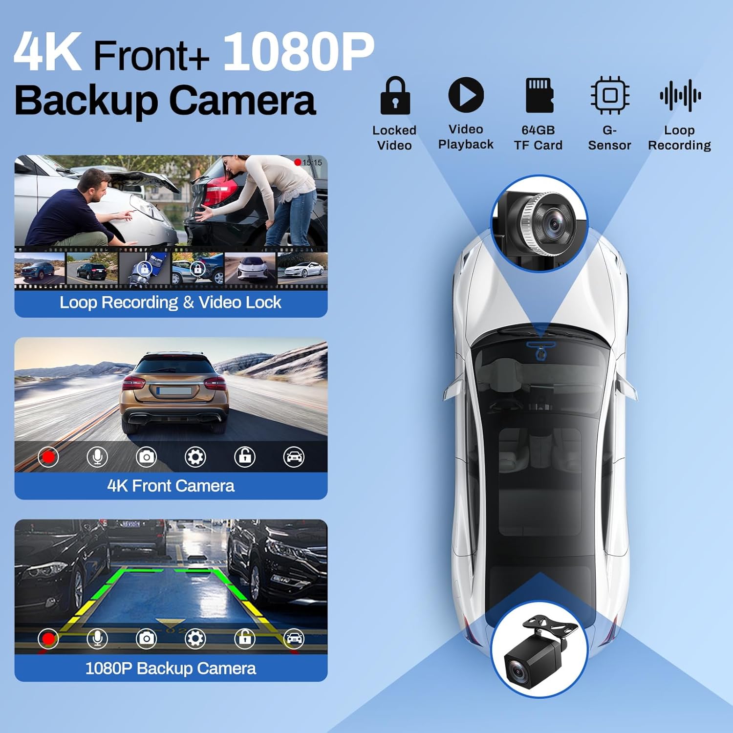 9 Inch Portable Wireless Carplay Android Auto Touchscreen with 4K Dash Cam & 1080p Backup Camera - Image 5