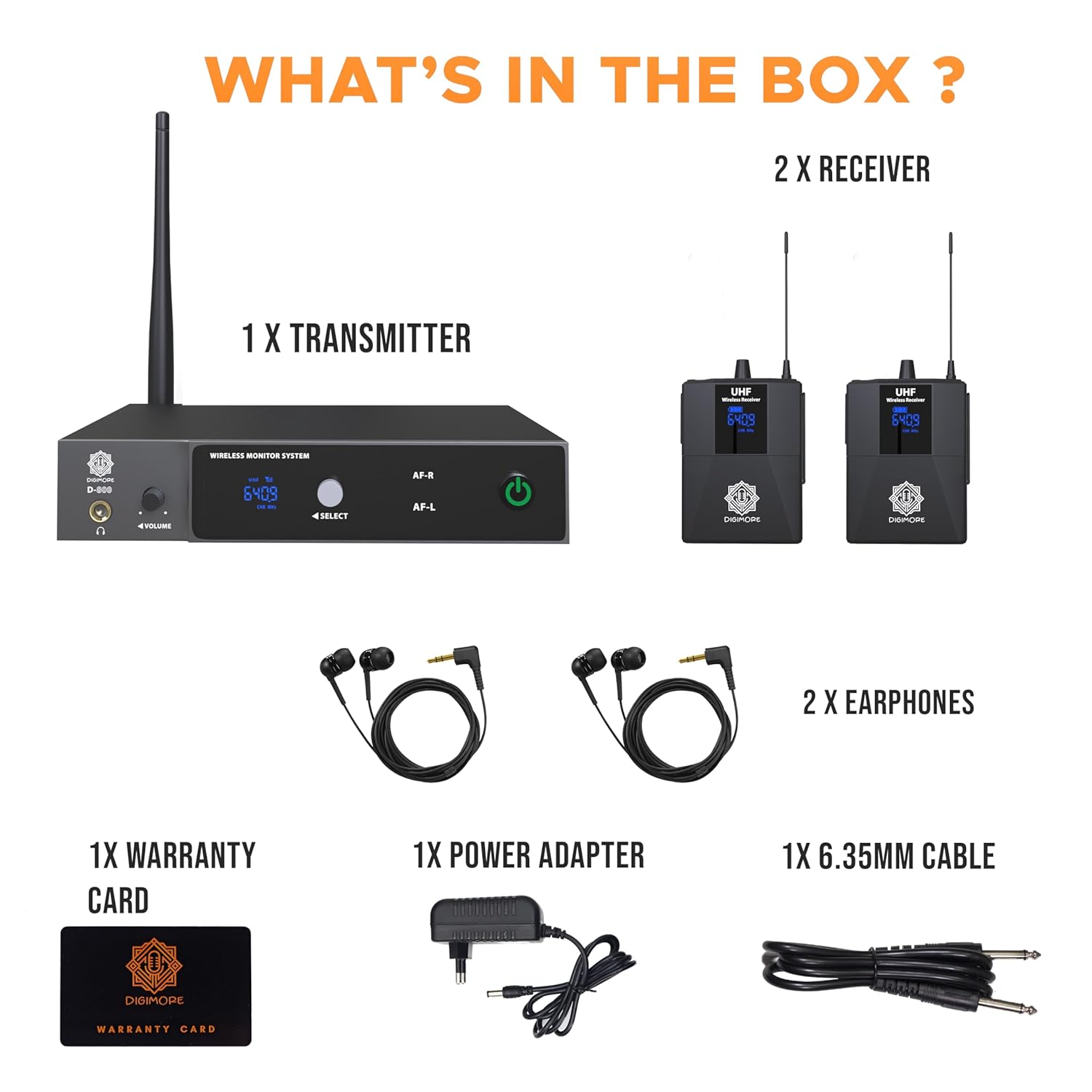 DIGIMORE D-820 UHF Wireless In-Ear Monitor System with 2 Receivers, Earphones, 300 Ft Range, Rack Mounts - Image 8