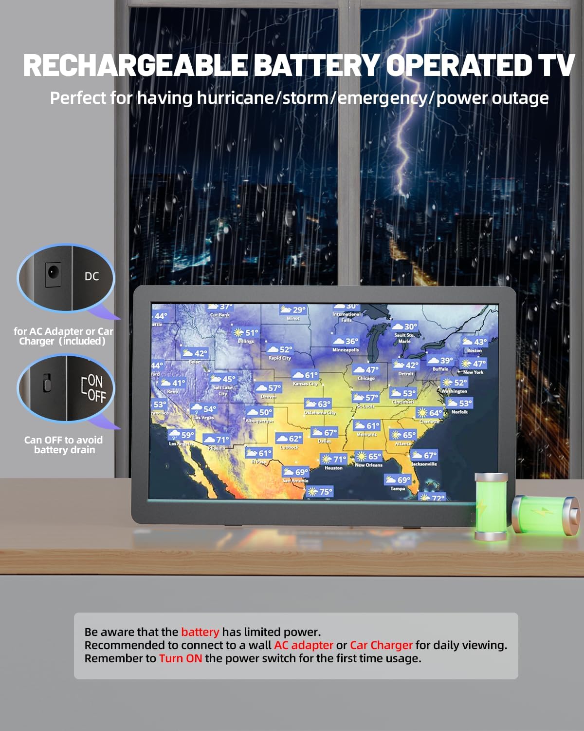14 Inch Portable TV with ATSC Tuner, 1080P HD LCD Monitor, HDMI/USB/AV, Perfect for Camping & RV Travel - Image 4