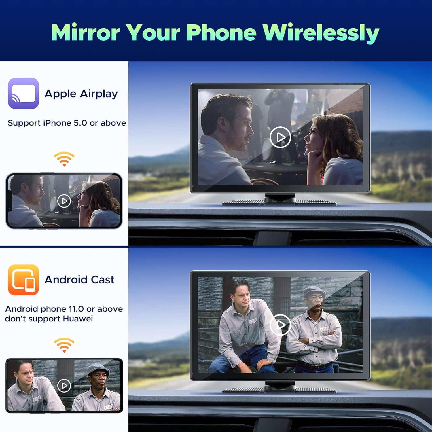 LAMTTO 9 Inch Wireless Portable Carplay Screen 4K Dashcam 1080p Backup Camera Apple Carplay Android Auto - Image 5