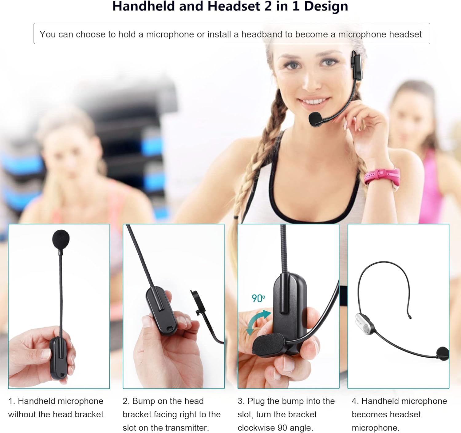 Bietrun 165ft UHF Wireless Headset Microphone 2-in-1 Karaoke Speaker Amplifier PA System 6H Working Time - Image 5