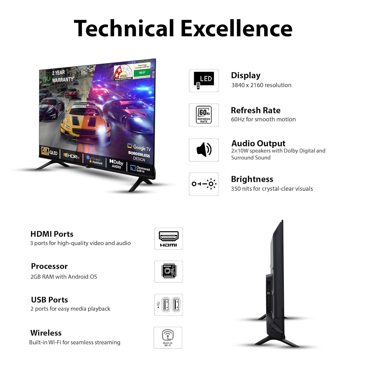 2025 55 Inch 4K QLED Smart Google TV Borderless LED55QUGNX New Condition - Image 2