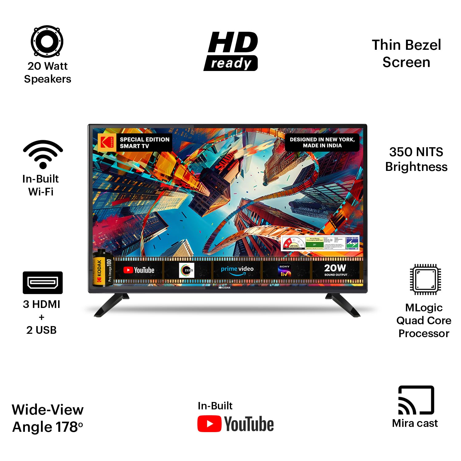 Kodak 24 inch HD Ready Smart LED TV 24SE5002 Black Special Edition - Image 3