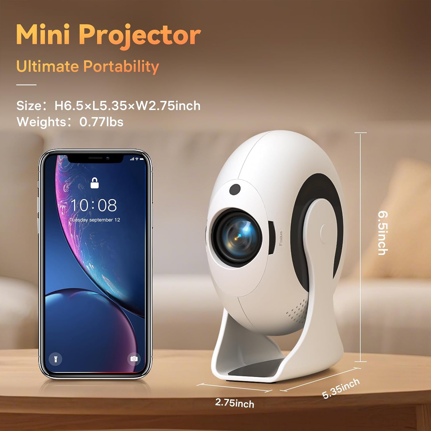 SkyLoop 200 Portable Mini Projector WiFi 6 Bluetooth 5.4 1080P Full HD Smart Home Cinema - Image 2