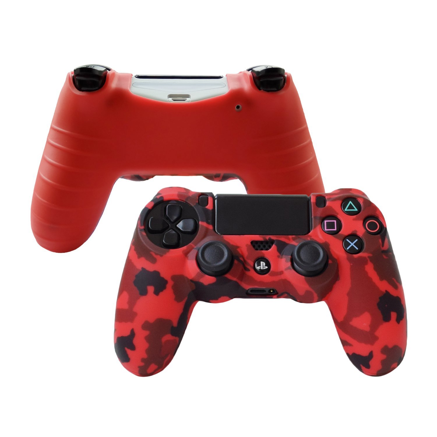 Hikfly Camouflage Silicone Gel Controller Skin Protector Set for PS4, PS4 Slim, PS4 Pro - Red and Blue - Image 2