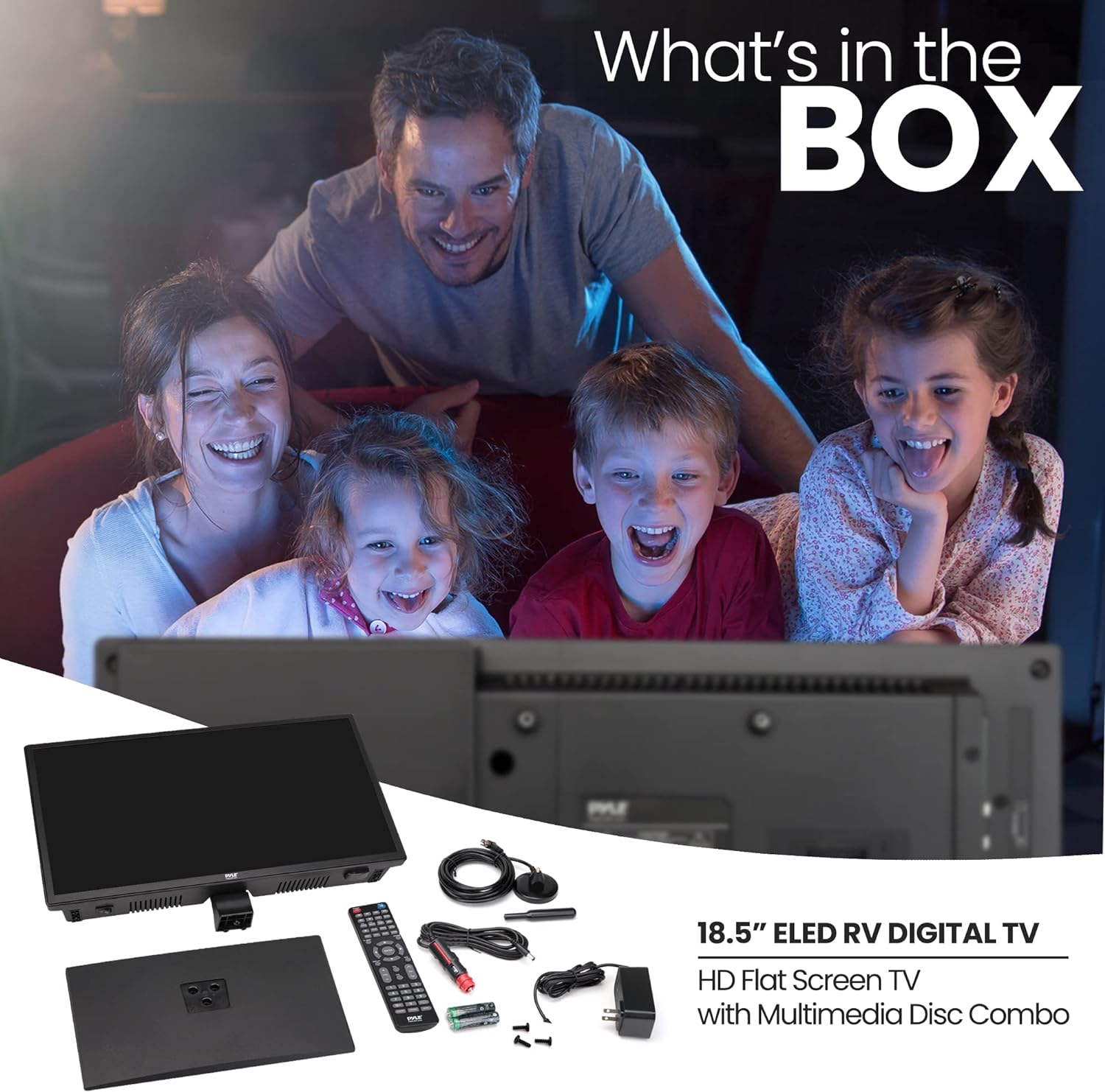 Pyle 18.5 Inch 768p LED RV TV with HDMI, RCA, Multimedia Disk Combo, 12V Car Adapter, Stereo Speakers - Image 2