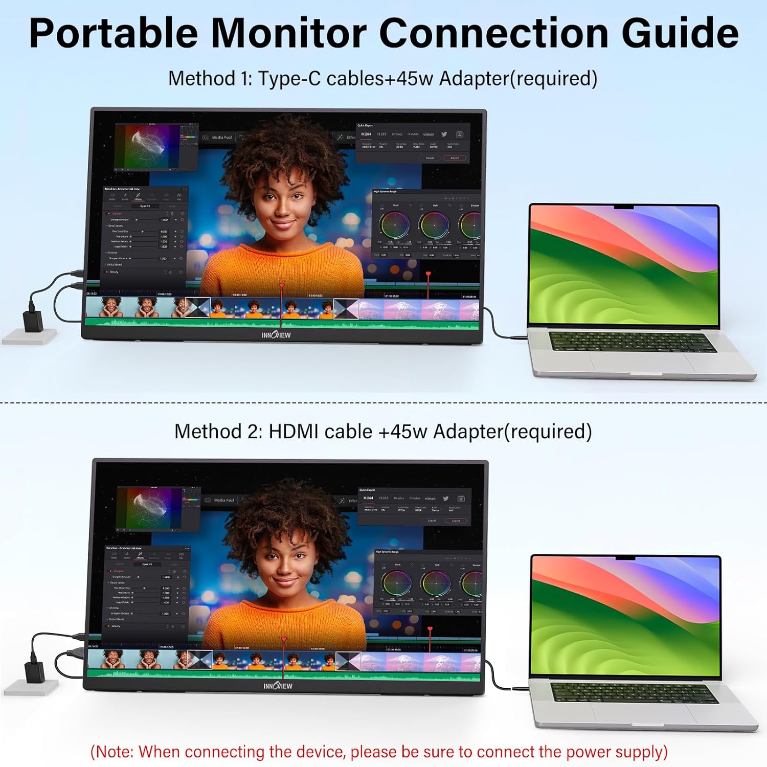 Innoview 23.8" 4K UHD Portable Monitor 100% sRGB IPS with Stand - Image 4
