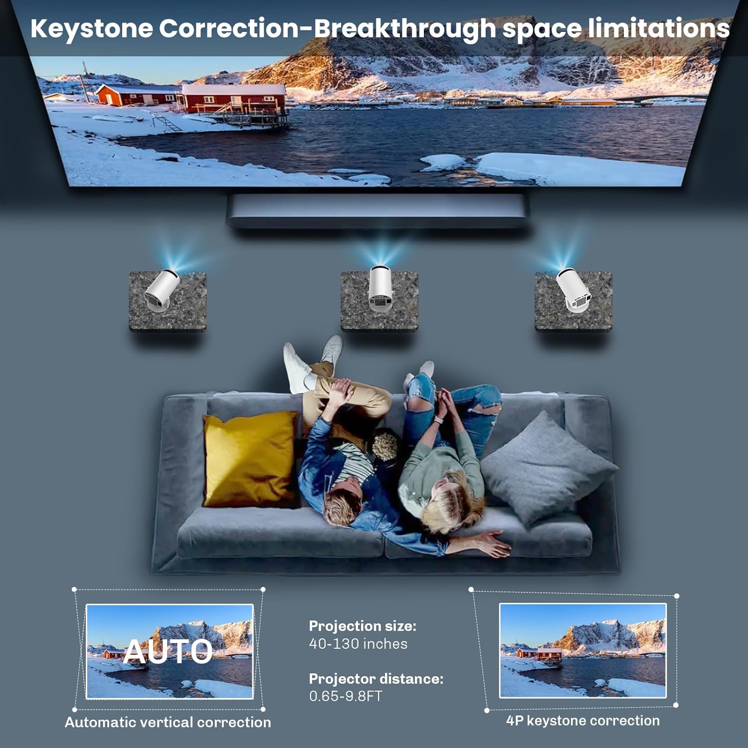 Smart Mini Portable Projector 350ANSI Android 11.0 WiFi Bluetooth 180° Adjustable Stand White - Image 5