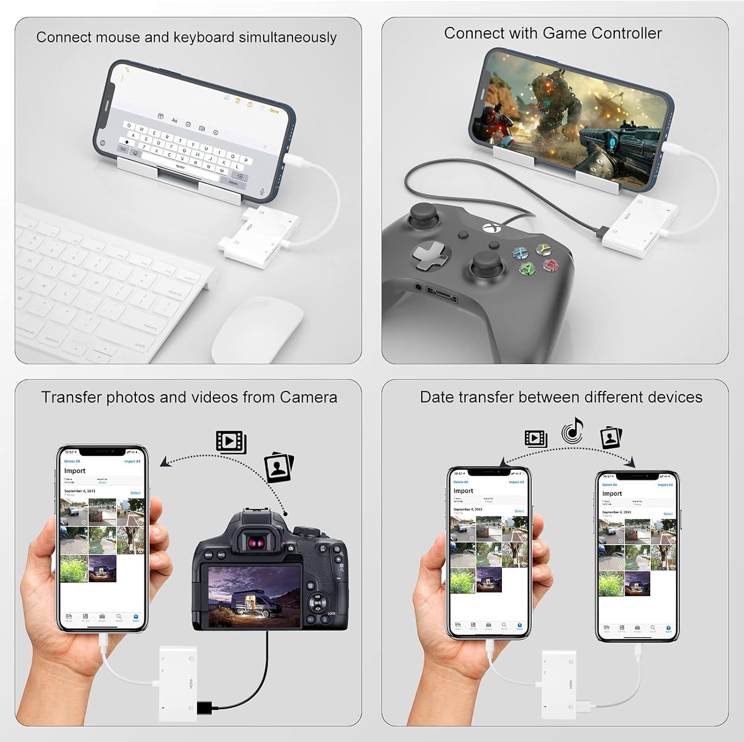 6-in-1 Lightning to HDMI Adapter for iPhone with TF/SD Card Reader, Charging Port, USB-C Hub for TV/Monitor - Image 4