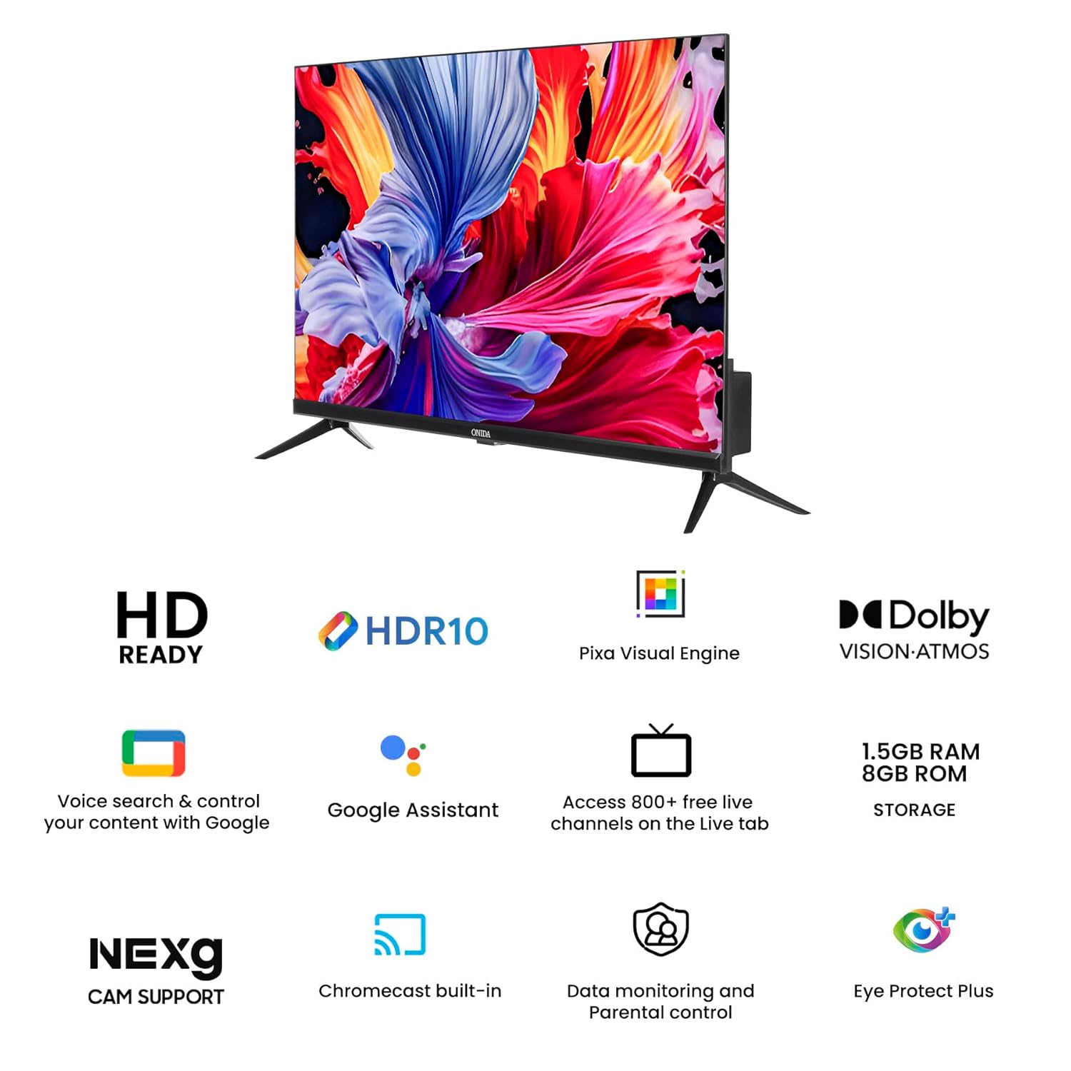 Onida 32 Inch HD Ready Smart Google LED TV Black Glossy Finish - Image 4