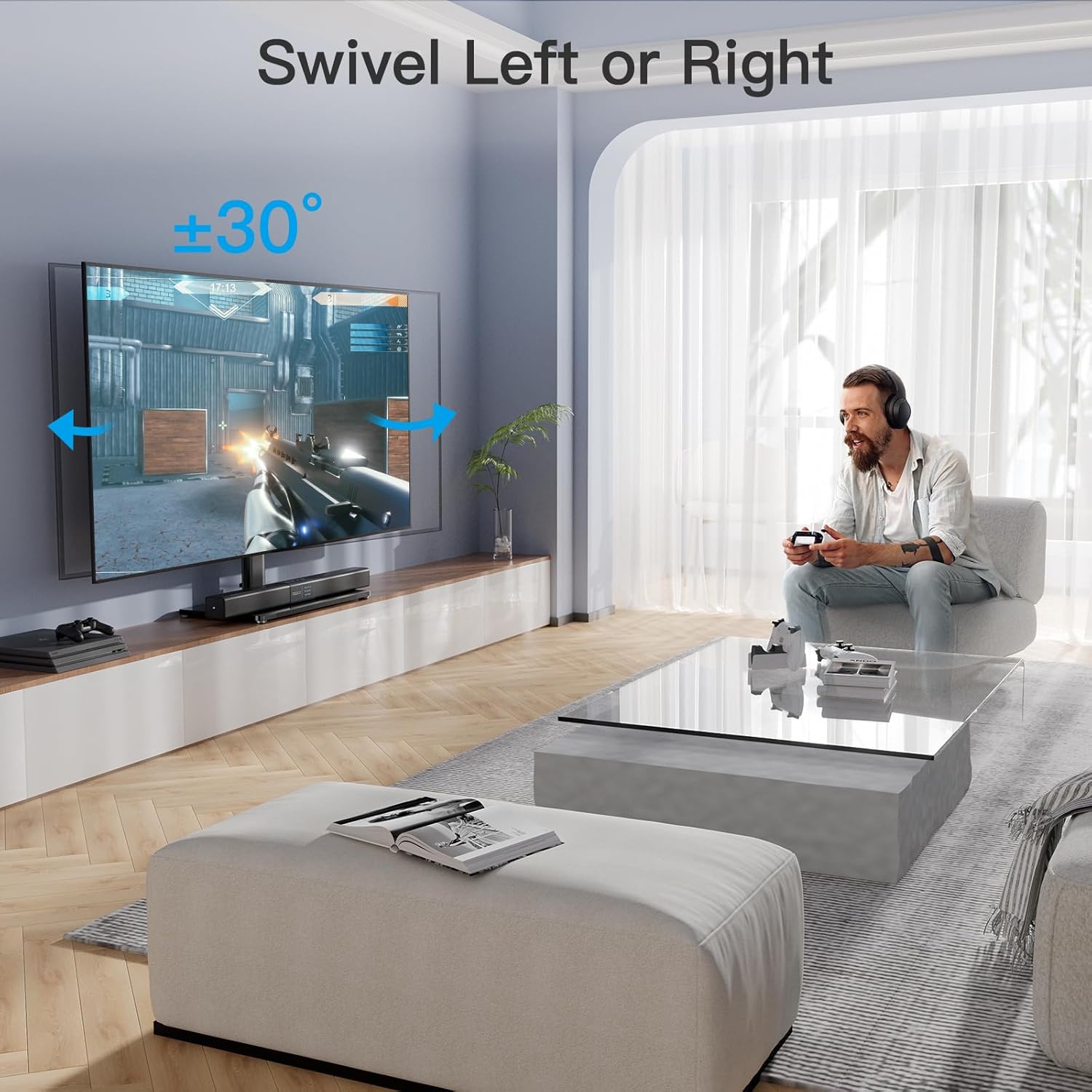 PERLESMITH Swivel Universal TV Stand Base for 32-60 Inch TVs Tempered Glass 88lbs Capacity - Image 4