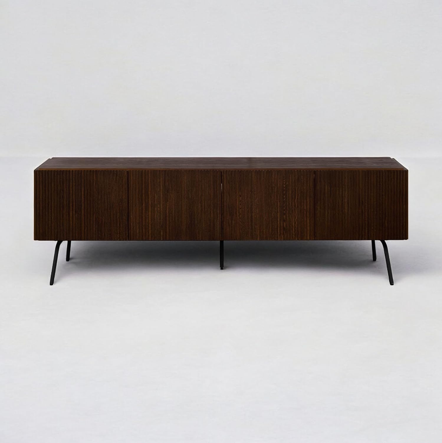 NTC Dark Walnut Veil TV Stand 75 inch Capacity 4 Doors Groove Design Metal Legs - Image 8
