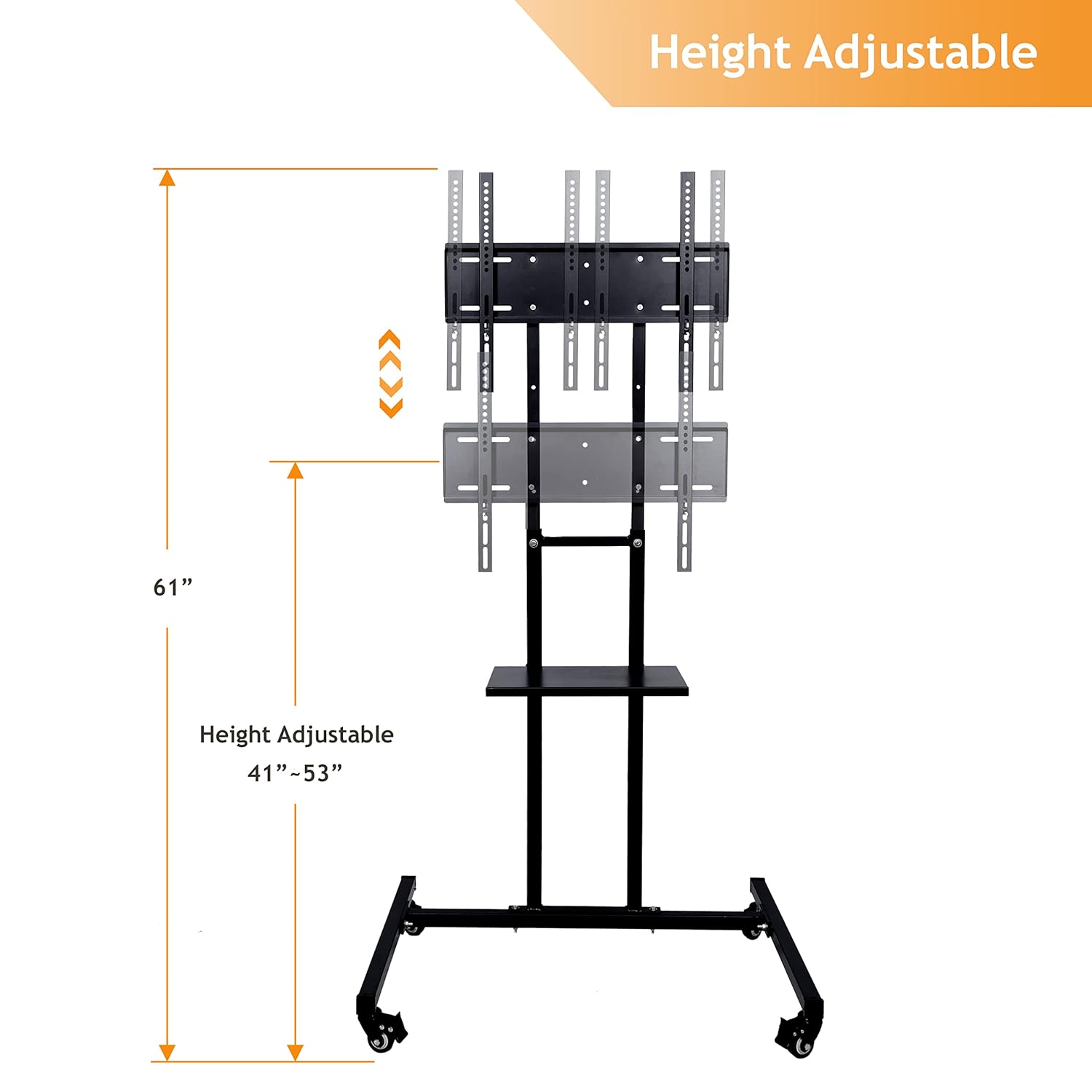 D&V Engineering 32-55 Inch Height Adjustable Metal Mobile TV Stand on Wheels - Image 4