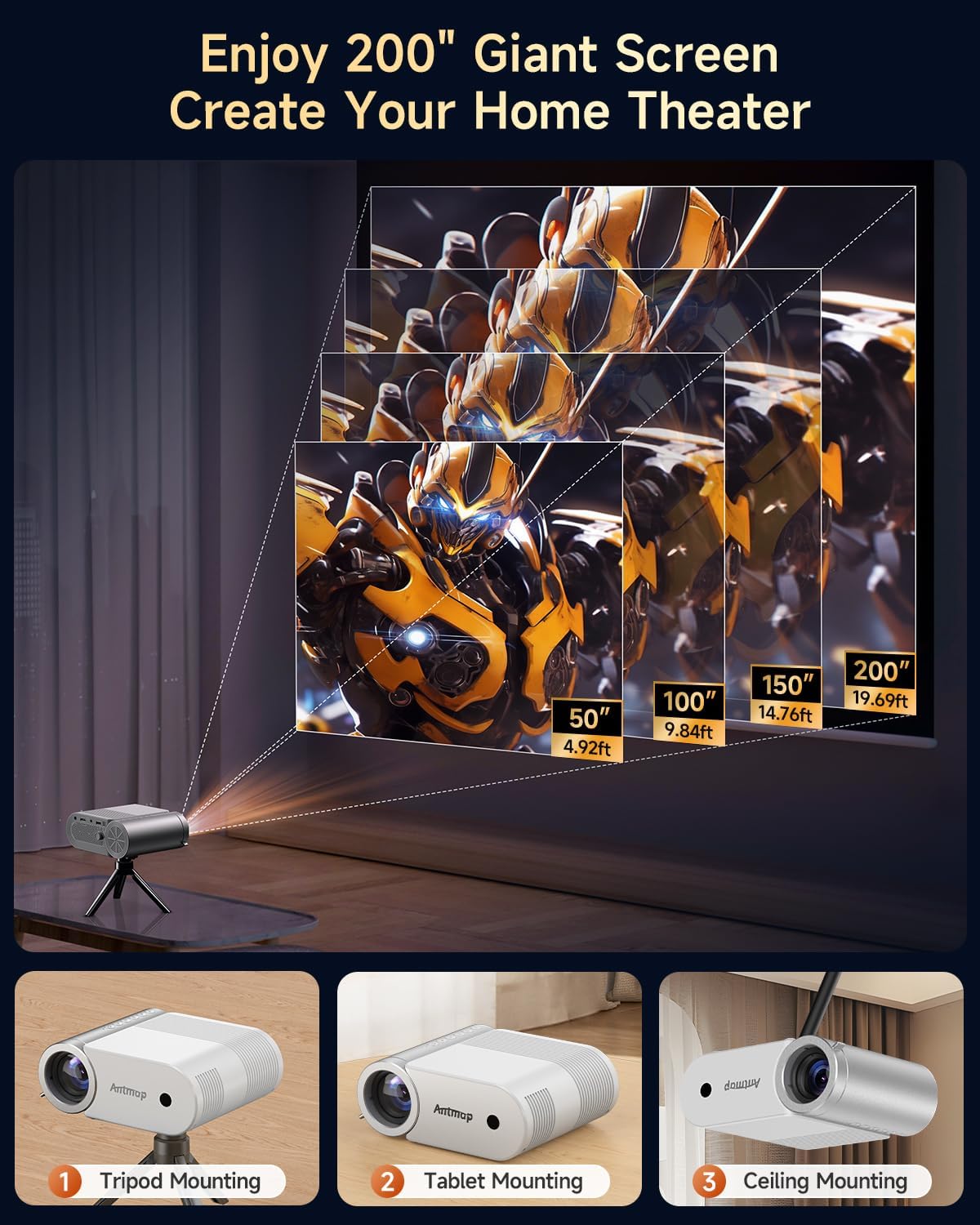 400 ANSI WiFi Bluetooth Mini Projector, 1080P Outdoor Home Theater 4K Support, 200-Inch Wireless Projection for Smartphones - Image 6