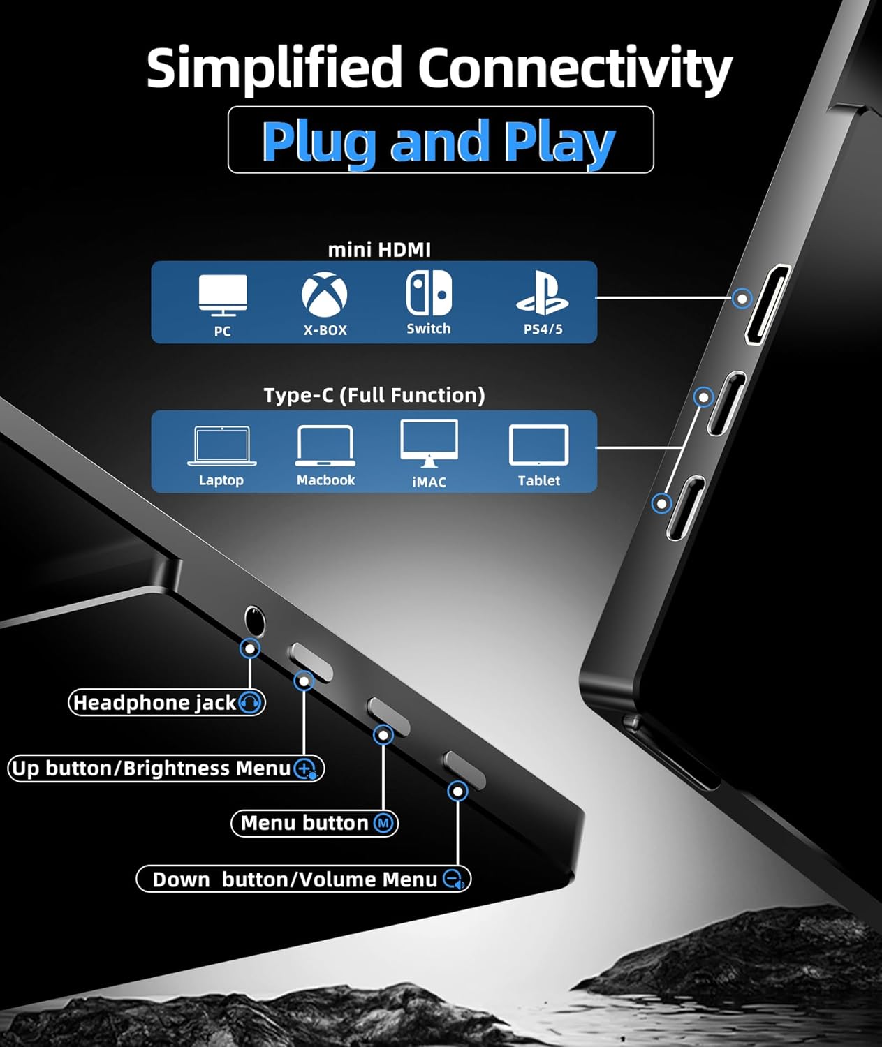 18.5 Inch FHD 1080P 100% sRGB Portable Monitor with Smart Cover and Speakers - Image 6