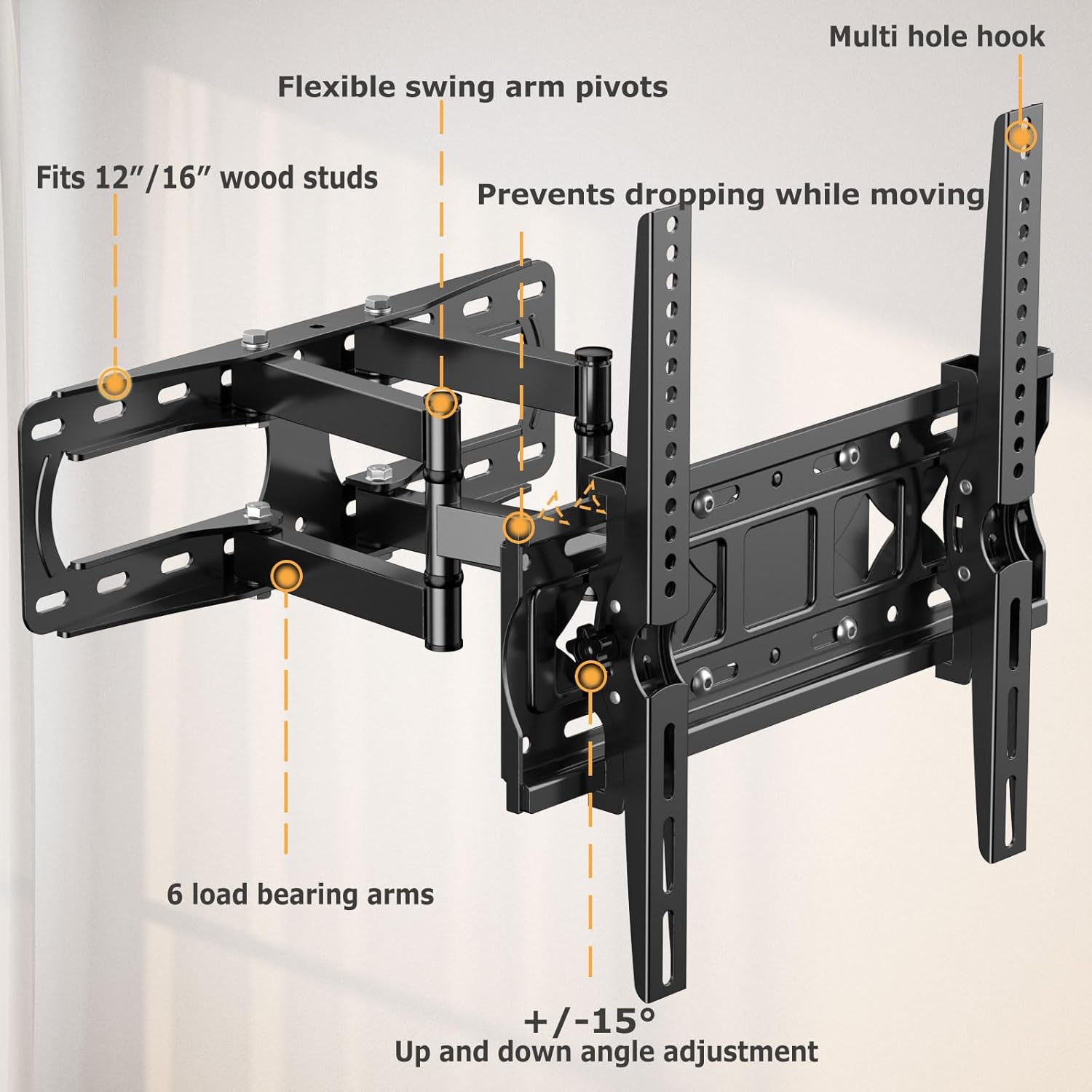 Full Motion 26-65 Inch TV Wall Mount Articulating Swivel Tilt Bracket for Wood Studs - Image 2