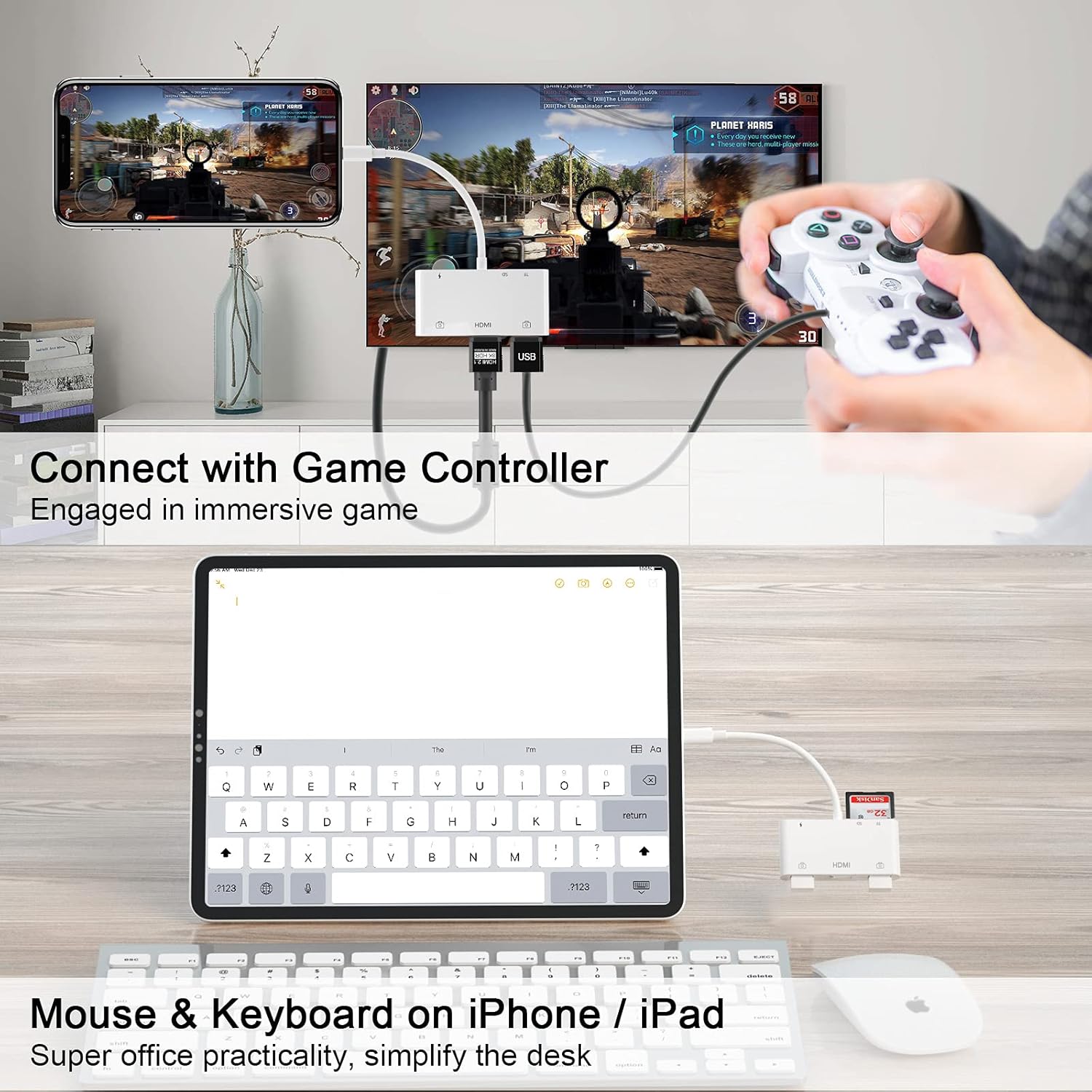 6-in-1 Lightning to HDMI Adapter for iPhone with TF/SD Card Reader, Charging Port, USB-C Hub for TV/Monitor - Image 5