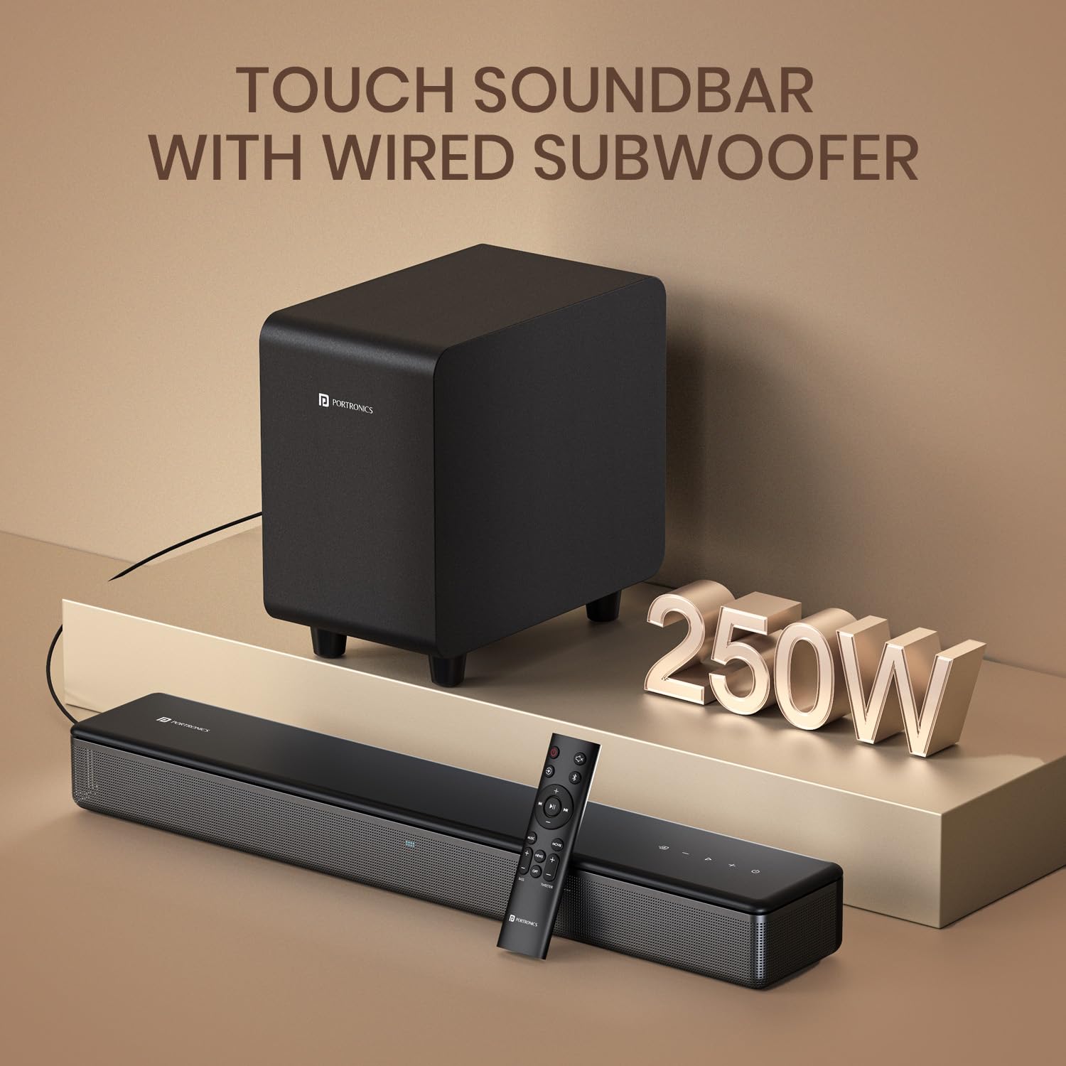 Portronics Sound Slick X 250W 2.1 Channel Bluetooth Soundbar with Wired Subwoofer, Black - Image 5