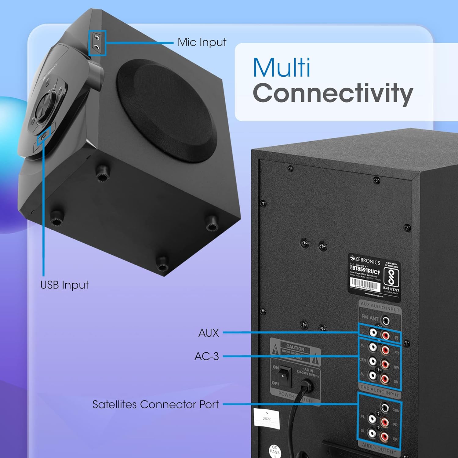 Zebronics BT8591RUCF 5.1 Channel 125W RMS Home Theater Speaker System with 6.5" Subwoofer and Bluetooth 5.0 - Image 5