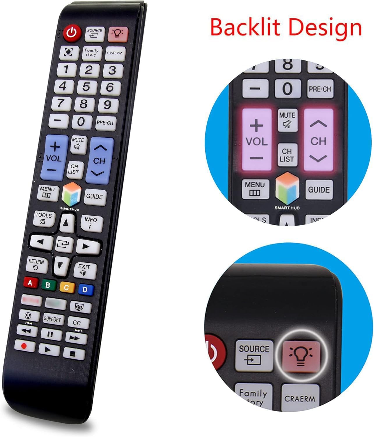 MYHGRC Backlit Replacement Remote for Samsung LED Smart TVs Netflix Smart Hub - Image 2