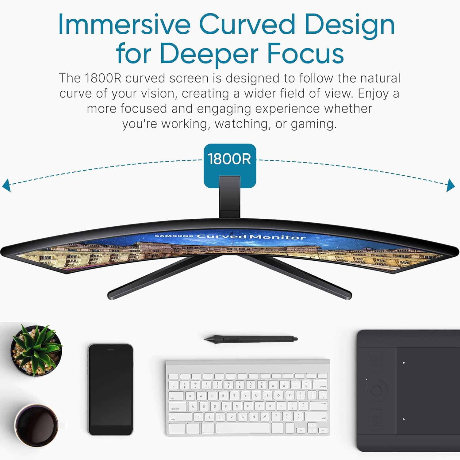 Samsung 27" FHD Curved LCD Monitor 1920x1080 with Eye Saver Technology and Workspace Cloth - Image 4
