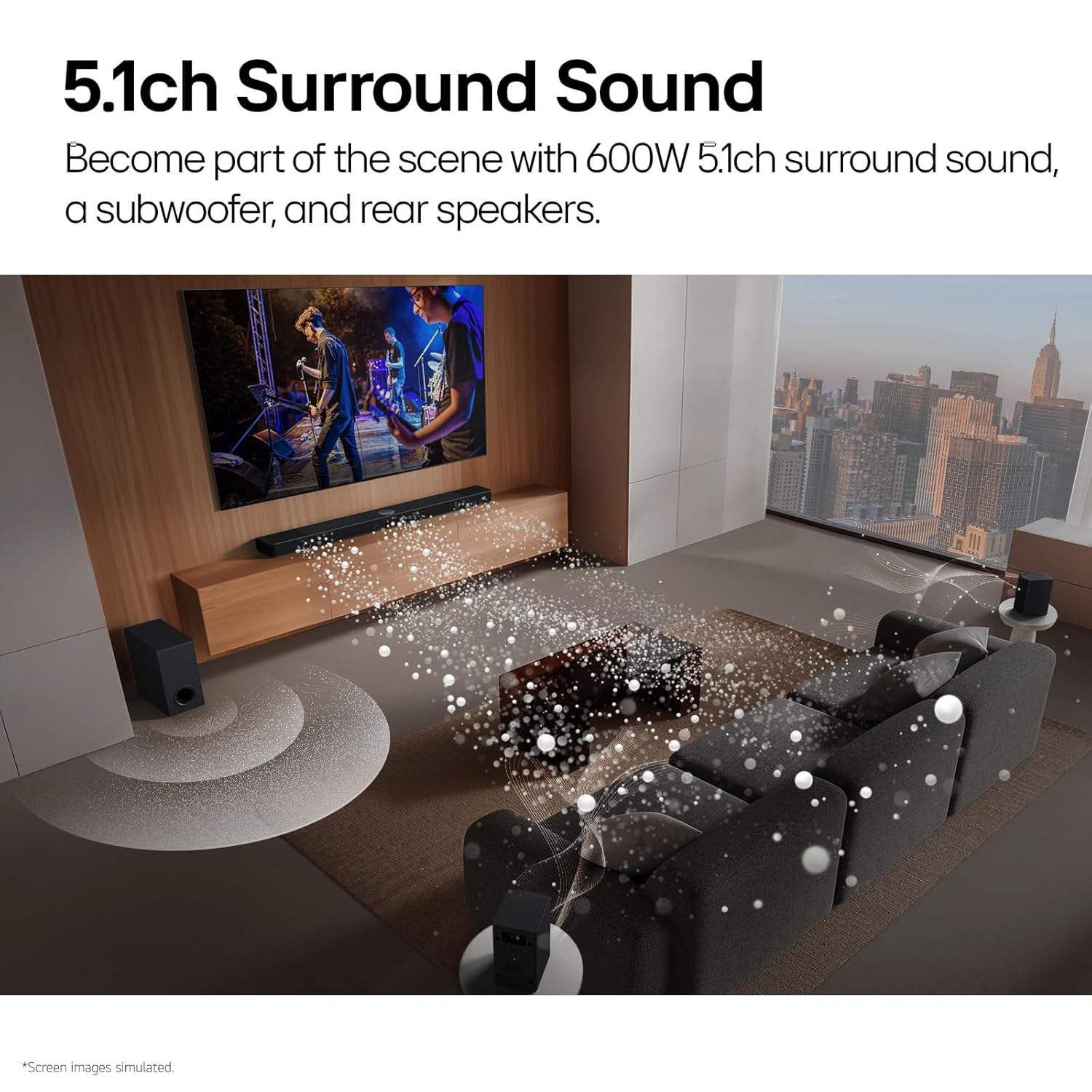 LG S65TR 600W 5.1 Channel Home Theater Soundbar with Wireless Subwoofer and Rear Speakers - Image 3