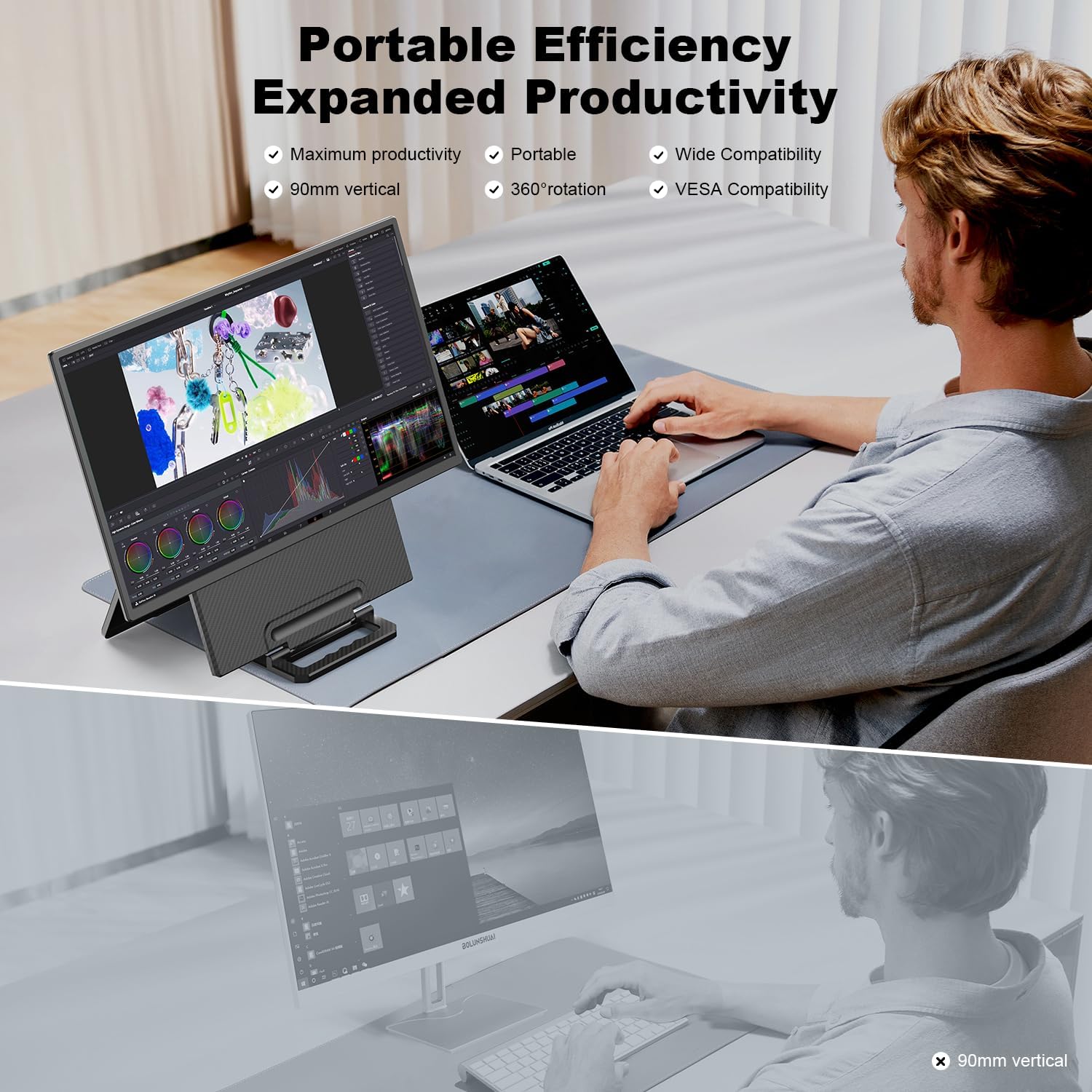 24 Inch Large Portable Monitor 1080P FHD 100Hz IPS USB C HDMI Laptop Screen Extender - Image 2