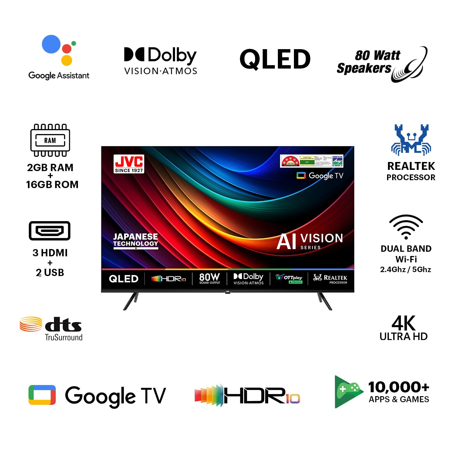 JVC 75 Inch AI Vision Series QLED Google TV LT-75NQ7165C Black - Image 2