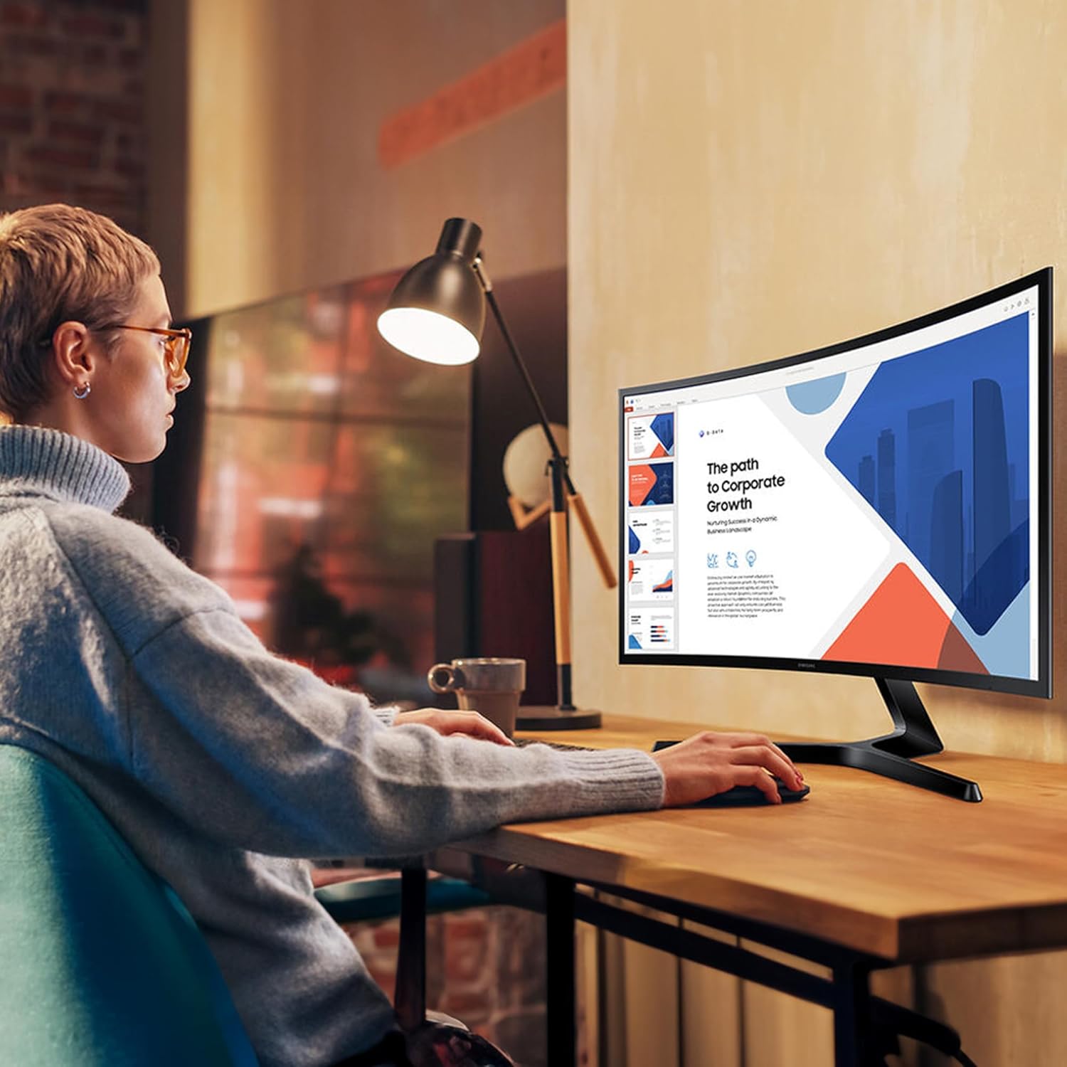 Samsung 27" FHD Curved LCD Monitor 1920x1080 with Eye Saver Technology and Workspace Cloth - Image 8