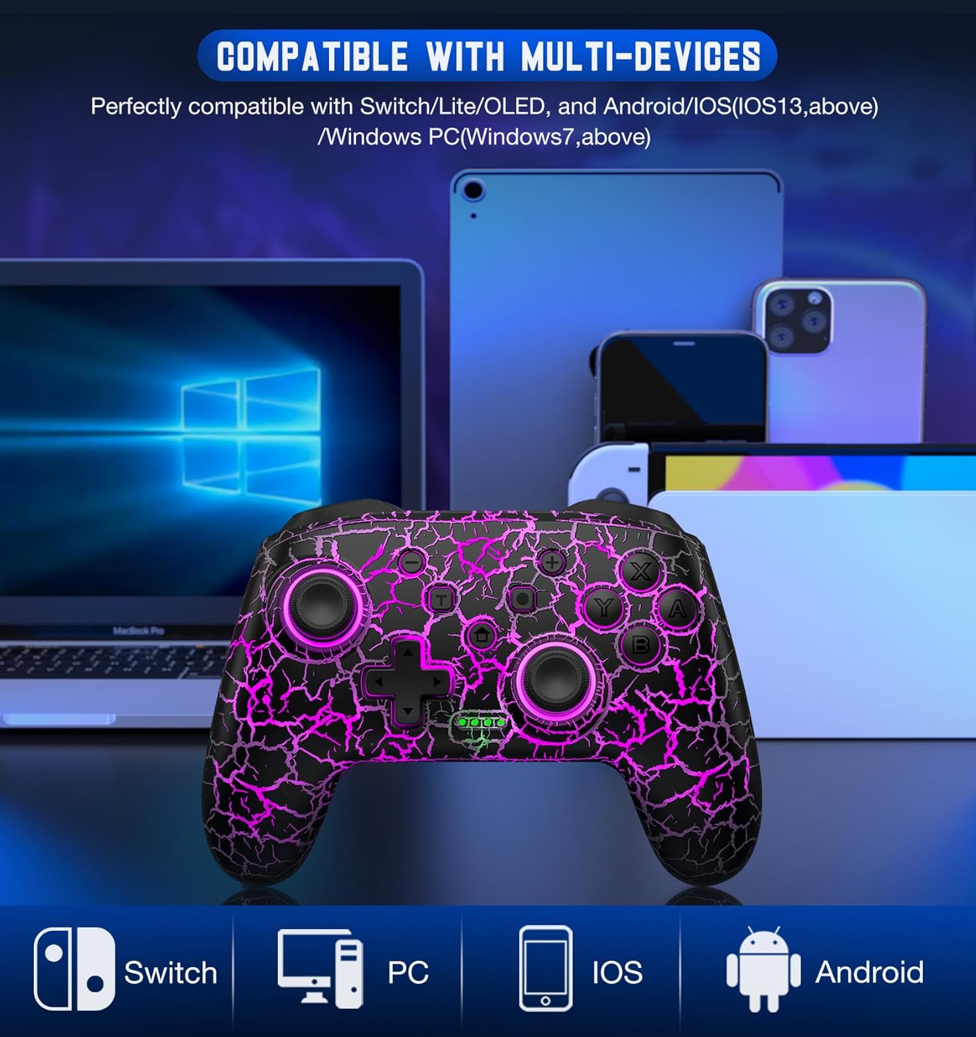 Gammeefy Wireless Switch Pro Controller with 9 Color Adjustable LEDs for Nintendo Switch OLED Lite PC - Image 2