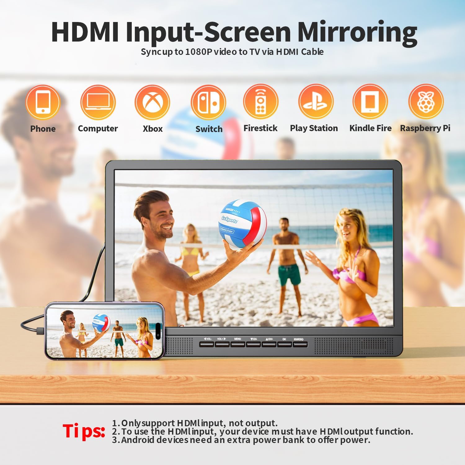 NORTHING 18 Inch Full HD 1080P Portable TV with 6000mAH Battery USB HDMI AV - Image 7