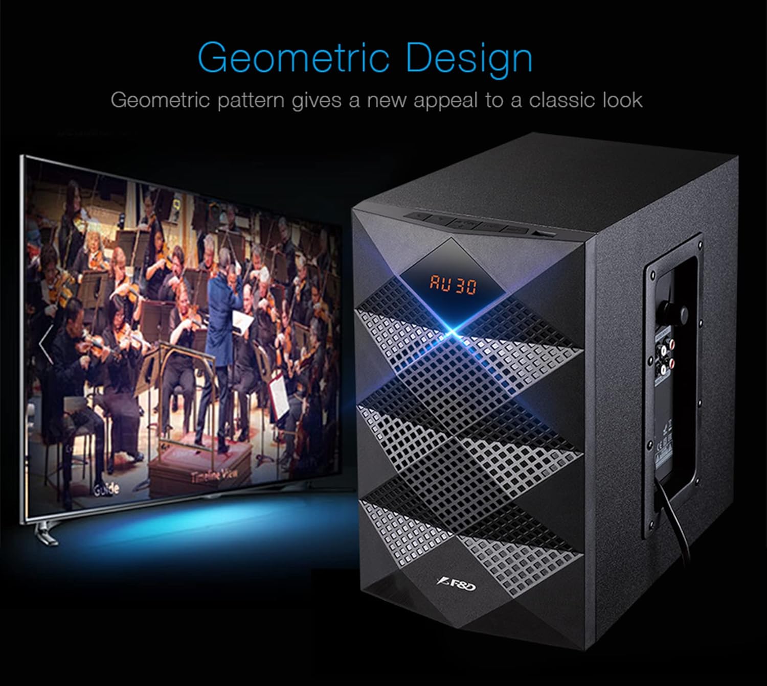 F&D A180X Black 2.1 Channel Wireless Bluetooth Multimedia Speakers with Subwoofer and LED Display - Image 2