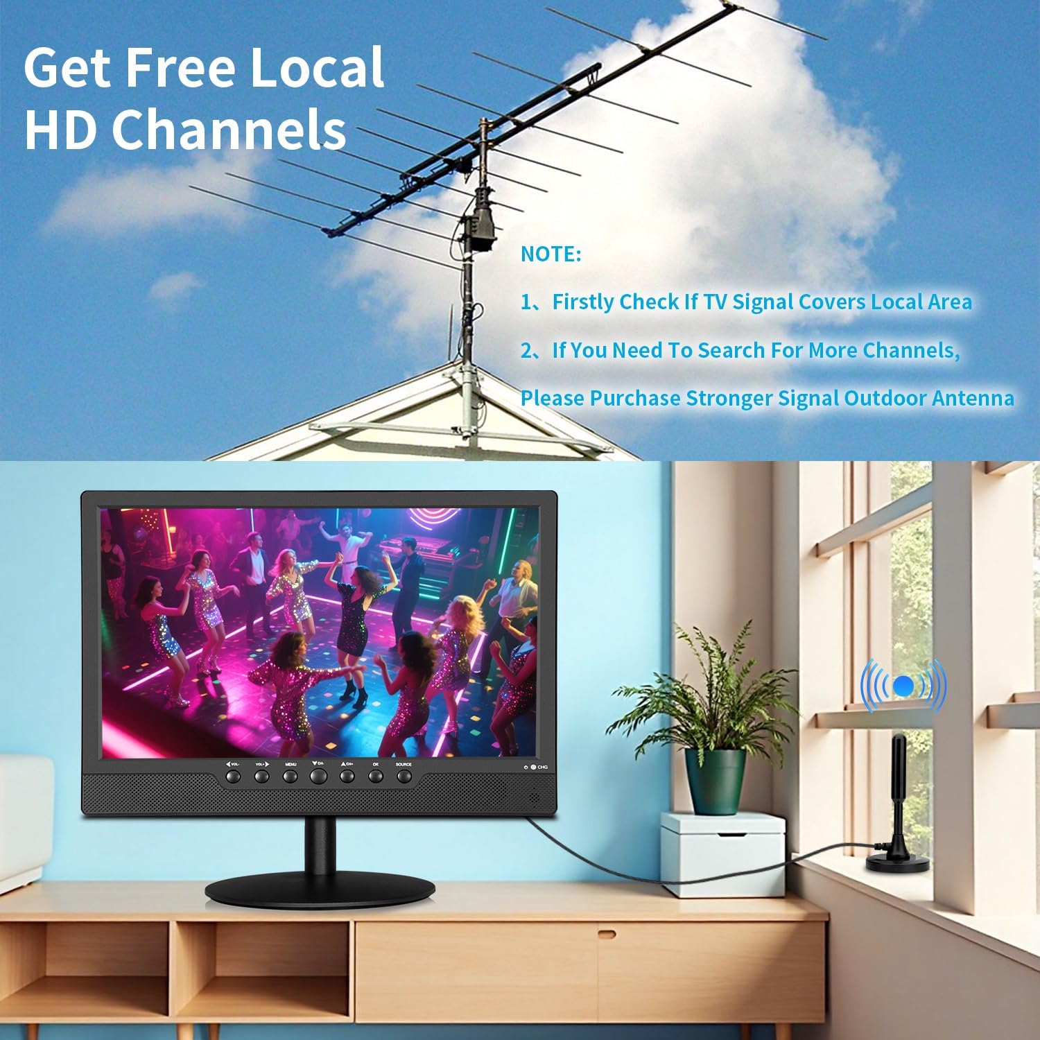 14 Inch Portable Flat Screen TV with ATSC Tuner, HDMI, USB, and 12V Car Charger - Image 3