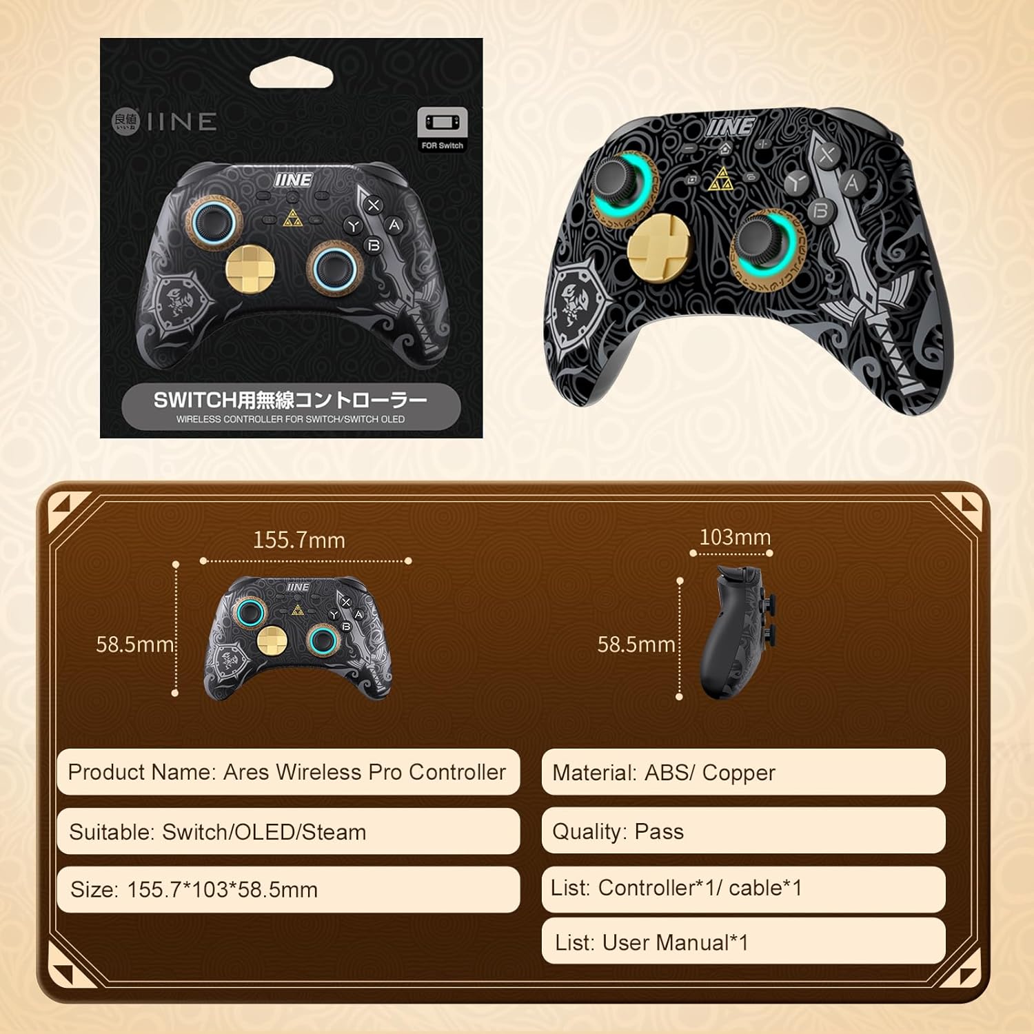 IINE RGB Wireless Pro Controller for Nintendo Switch Lite OLED with Headset Jack Turbo Macro Wake-Up Vibration - Image 8