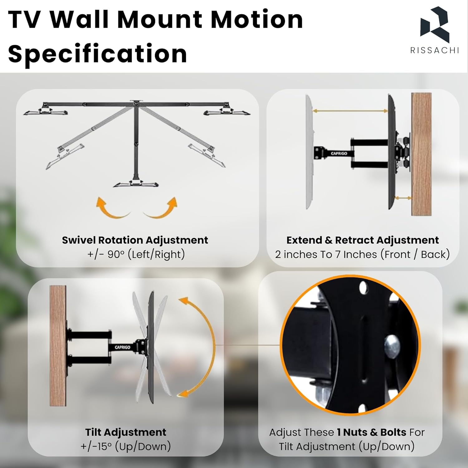 RISSACHI® 12-27 Inch Universal Swivel Tilt Wall Mount for LED LCD TVs - Image 3