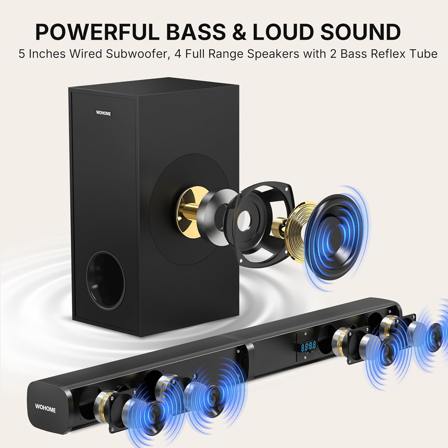 Wohome 2-in-1 Detachable Bluetooth Soundbar with Subwoofers, 4.1 Channel Smart TV Home Theater System - Image 2