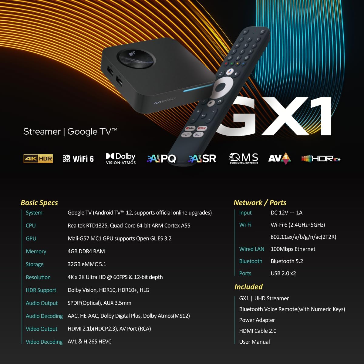 RockTek GX1 UHD Streamer with Google TV, 4K HDR Dolby Vision Atmos, WiFi6, 32GB Storage - Image 9