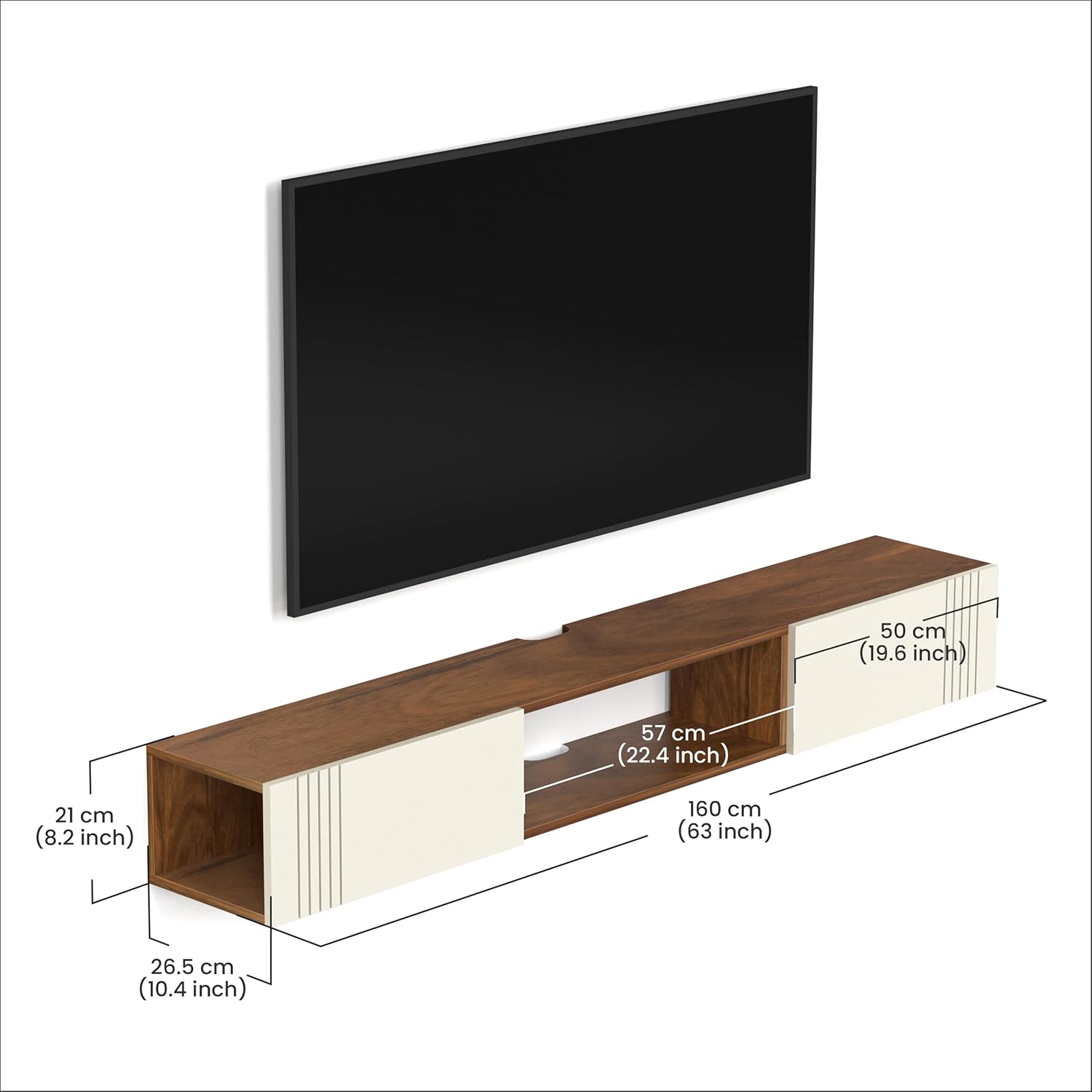 Darien Wood Wall Mount TV Unit for Living Room up to 60 Inches, Brown Maple & White Finish - Image 2