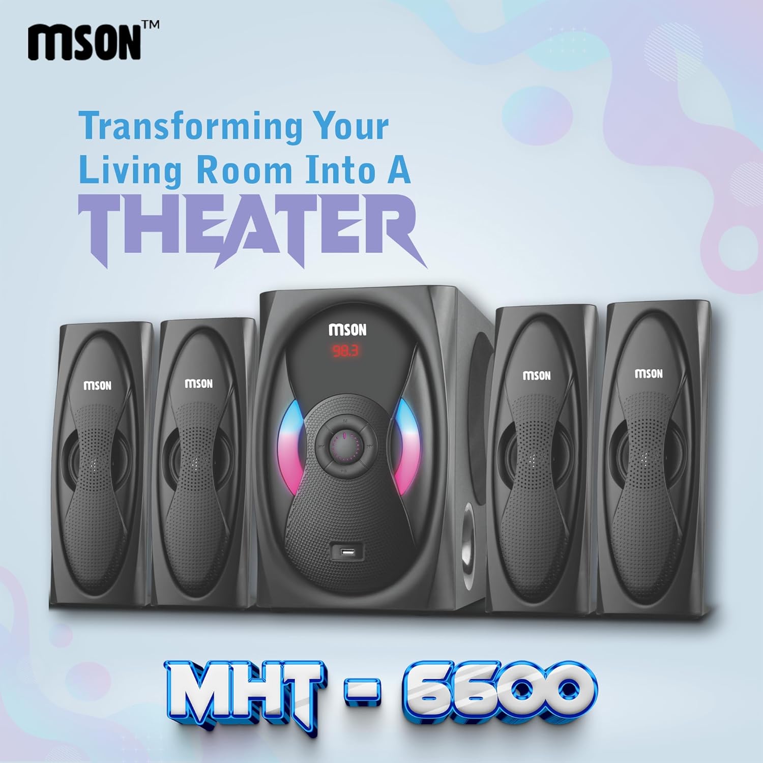 MSON MHT-6600 75W RMS 4.1 Channel Bluetooth USB AUX FM Home Theater Speaker System with 6" Subwoofer - Image 3