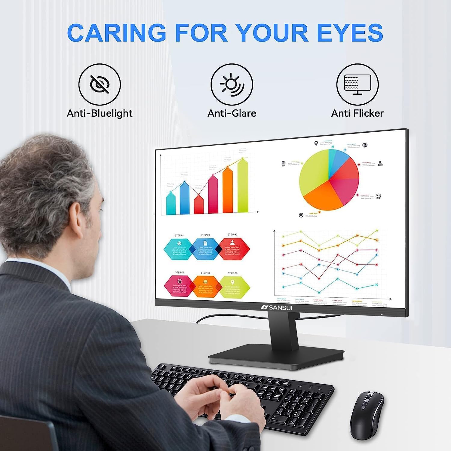 SANSUI 22-inch 1080p FHD 75Hz Computer Monitor, HDMI/VGA, Slim Bezel, Ergonomic Tilt, Eye Care LED, New - Image 4