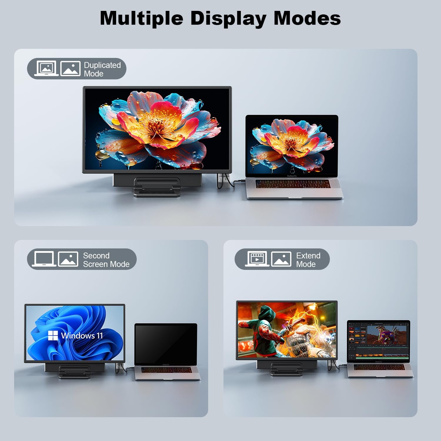 24 Inch Large Portable Monitor 1080P FHD 100Hz IPS USB C HDMI Laptop Screen Extender - Image 6