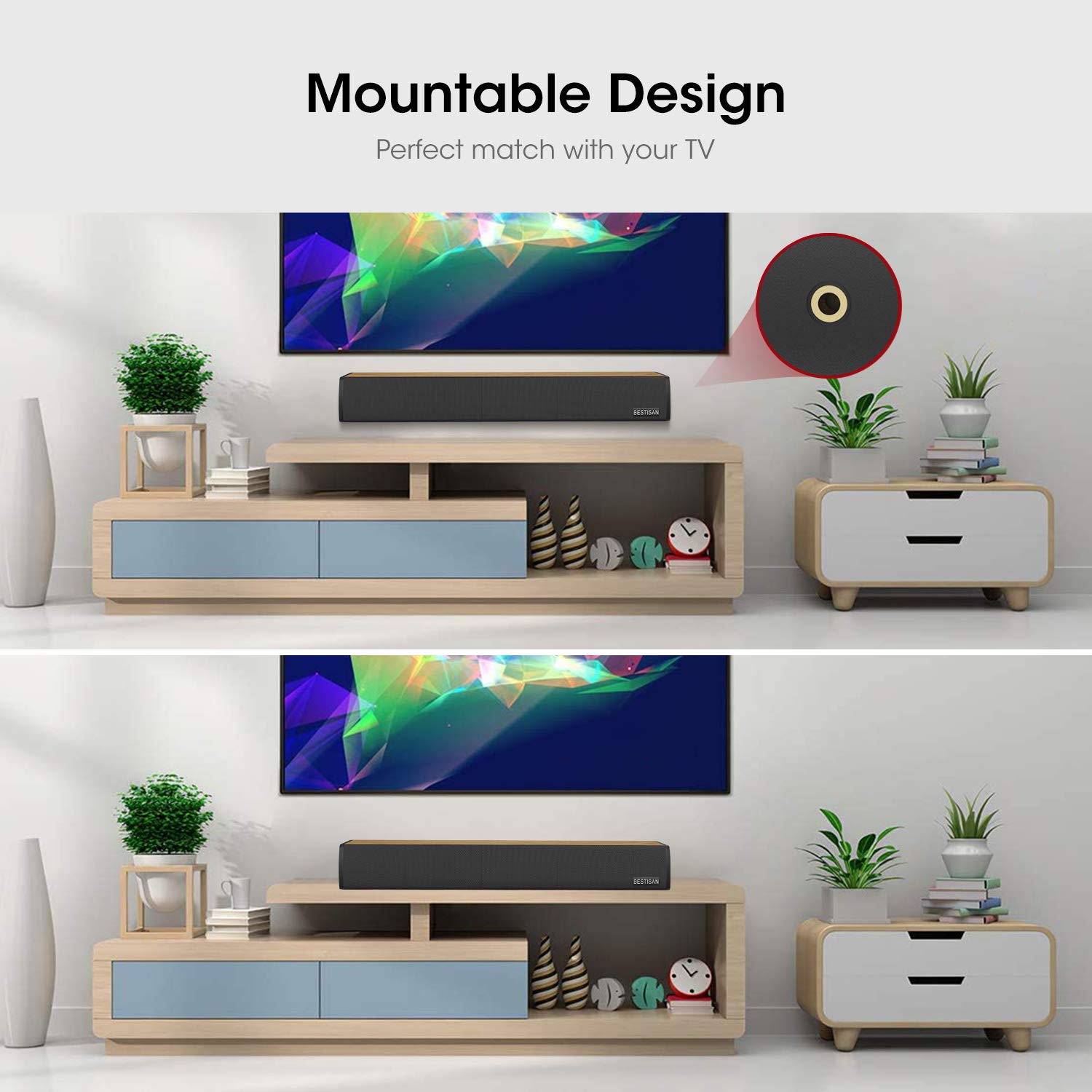 3nh 38-Inch 80W Wired Bluetooth Sound Bar Home Theater Speaker System Dual Connection - Image 7