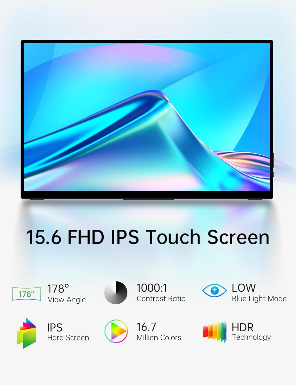 15.6 Inch Portable FHD IPS Touchscreen Monitor with Tempered Glass Kickstand and Speaker for Laptop Phone Computer Xbox Switch - Image 3