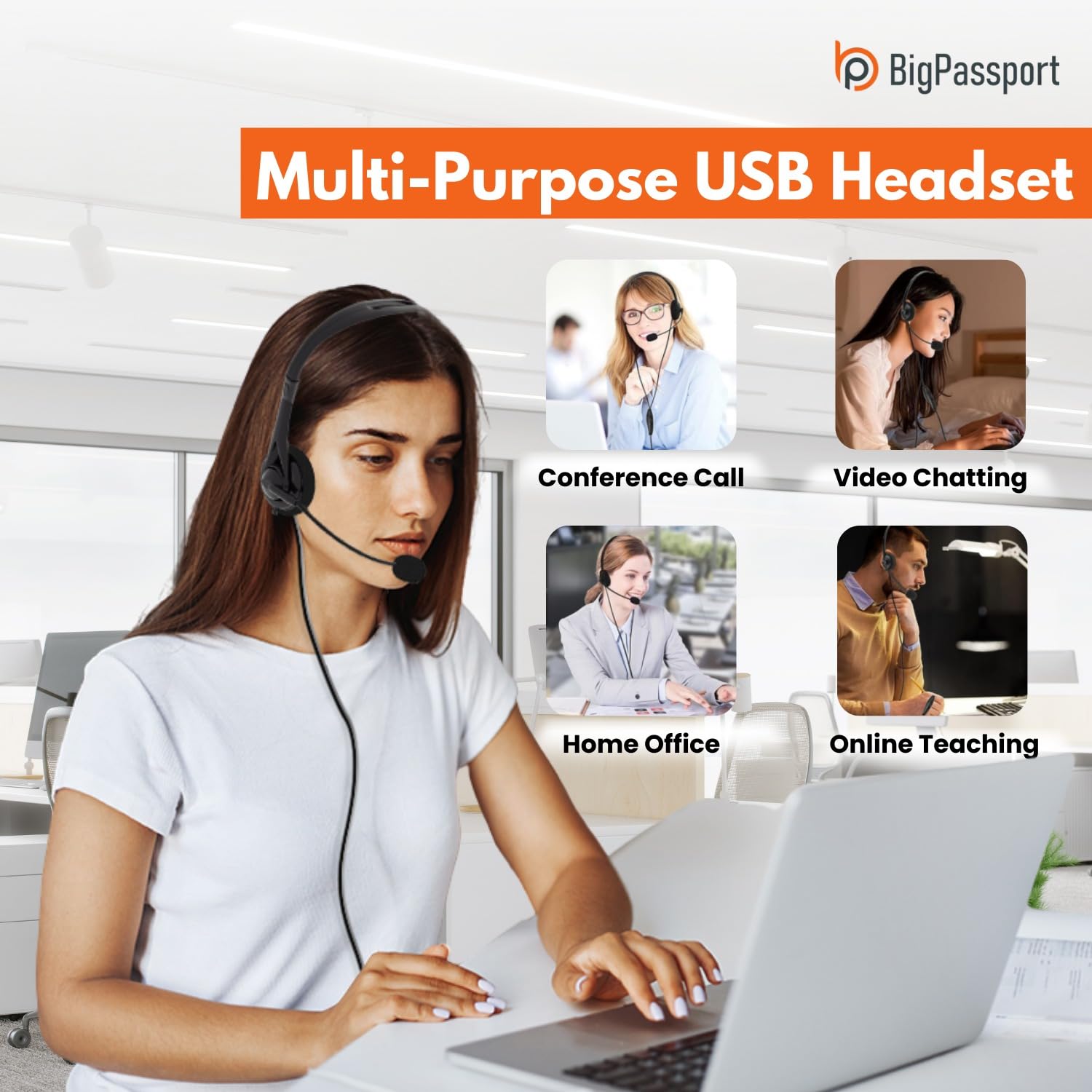 BigPassport USB Wired On-Ear Headphones with Microphone 491 Pro-Tech for Laptops and PCs - Image 6