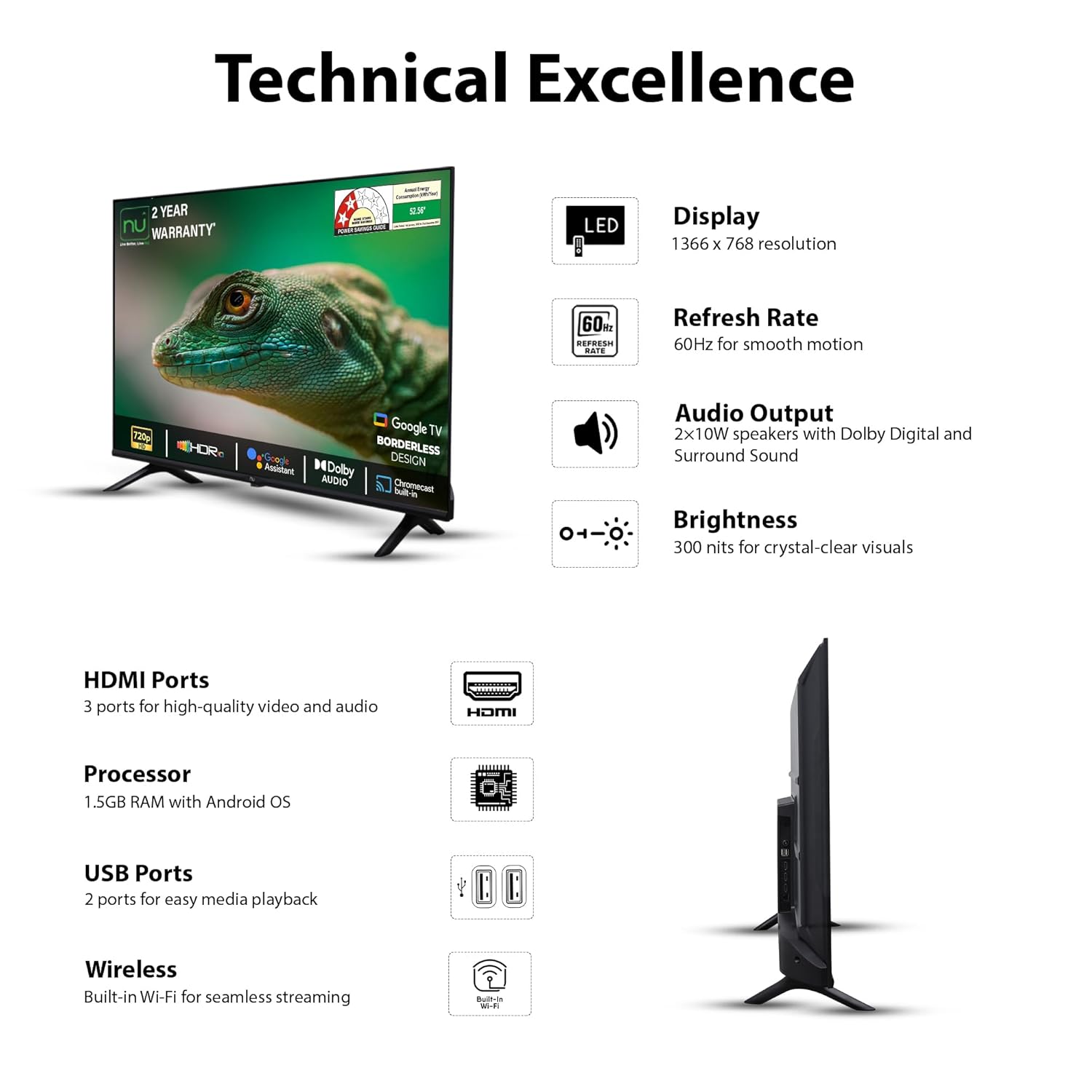 80cm 32 Inch New 2025 Borderless Series 720p HD QLED Smart Google TV LED32QUGNX - Image 2