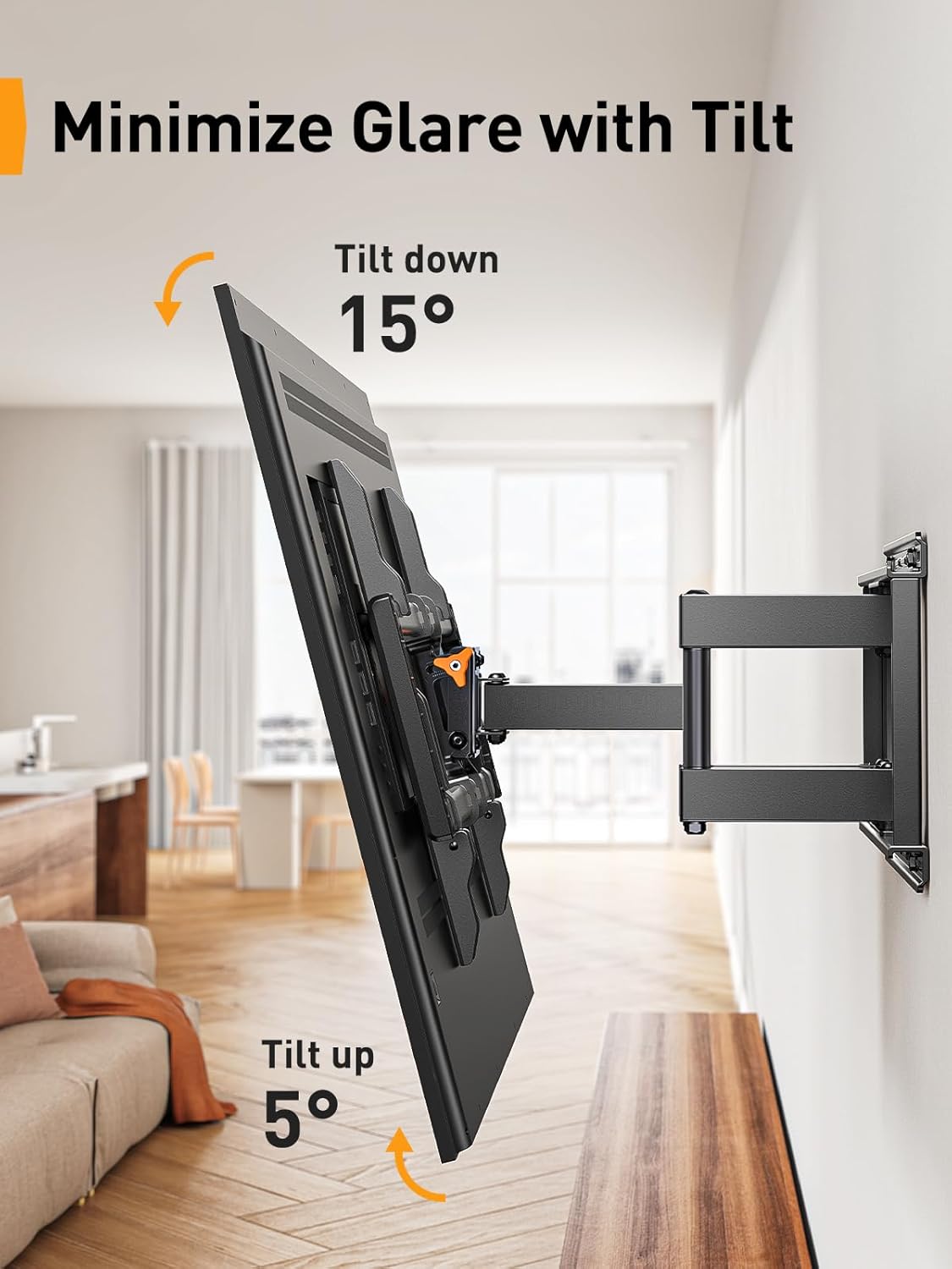 Perlegear Full Motion TV Wall Mount for 42-85 inch TVs, 132 lbs Capacity, Dual Arms, Tilt, Swivel, Extend, Leveling, Max VESA 600x400mm, PGLF8 - Image 5