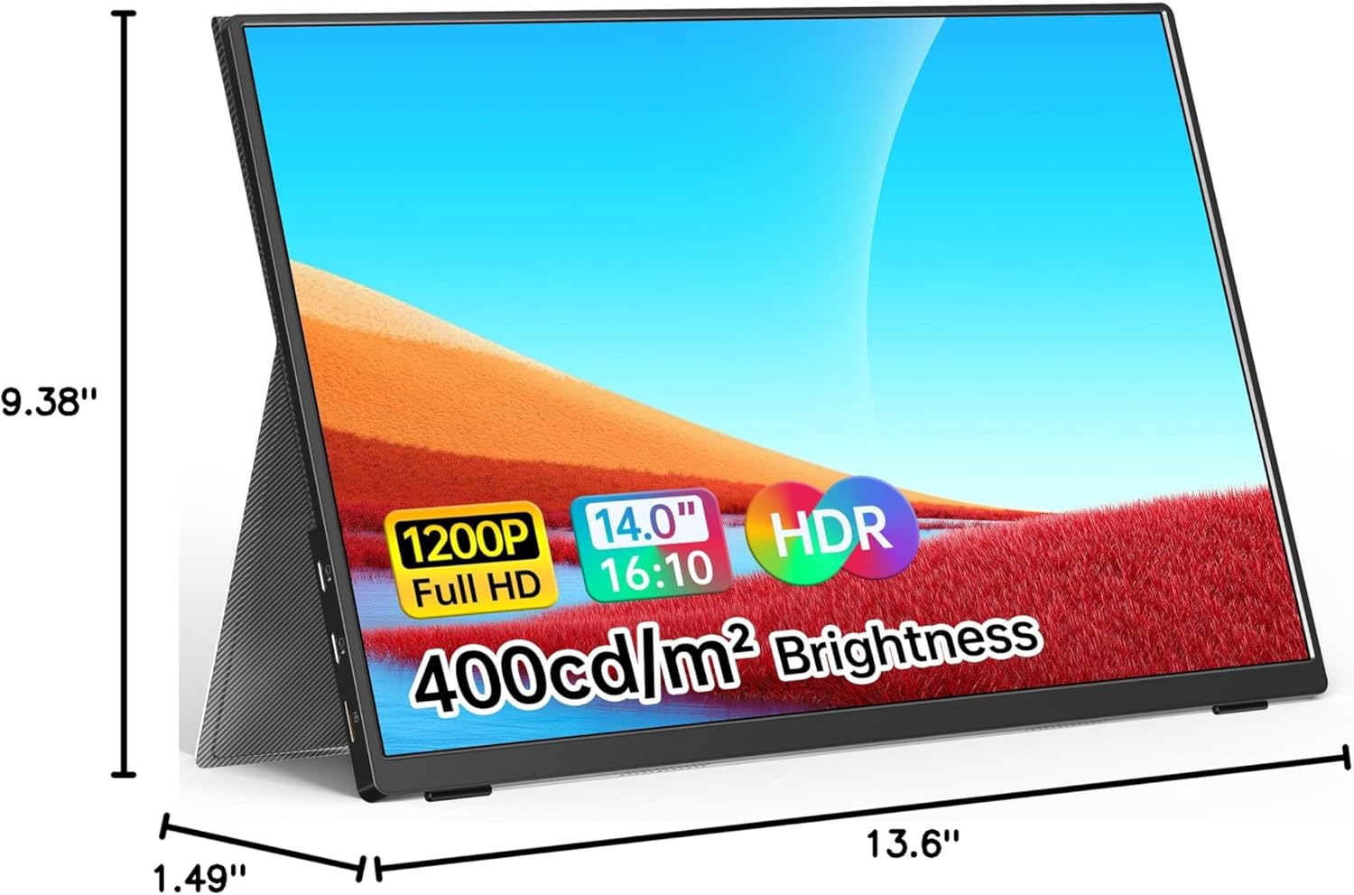 WGK 14 Inch FHD 1200P Ultra-Slim Portable Laptop Monitor, USB-C HDMI Plug&Play, 100% SRGB, Dual Speakers, Smart Cover Included - Image 10