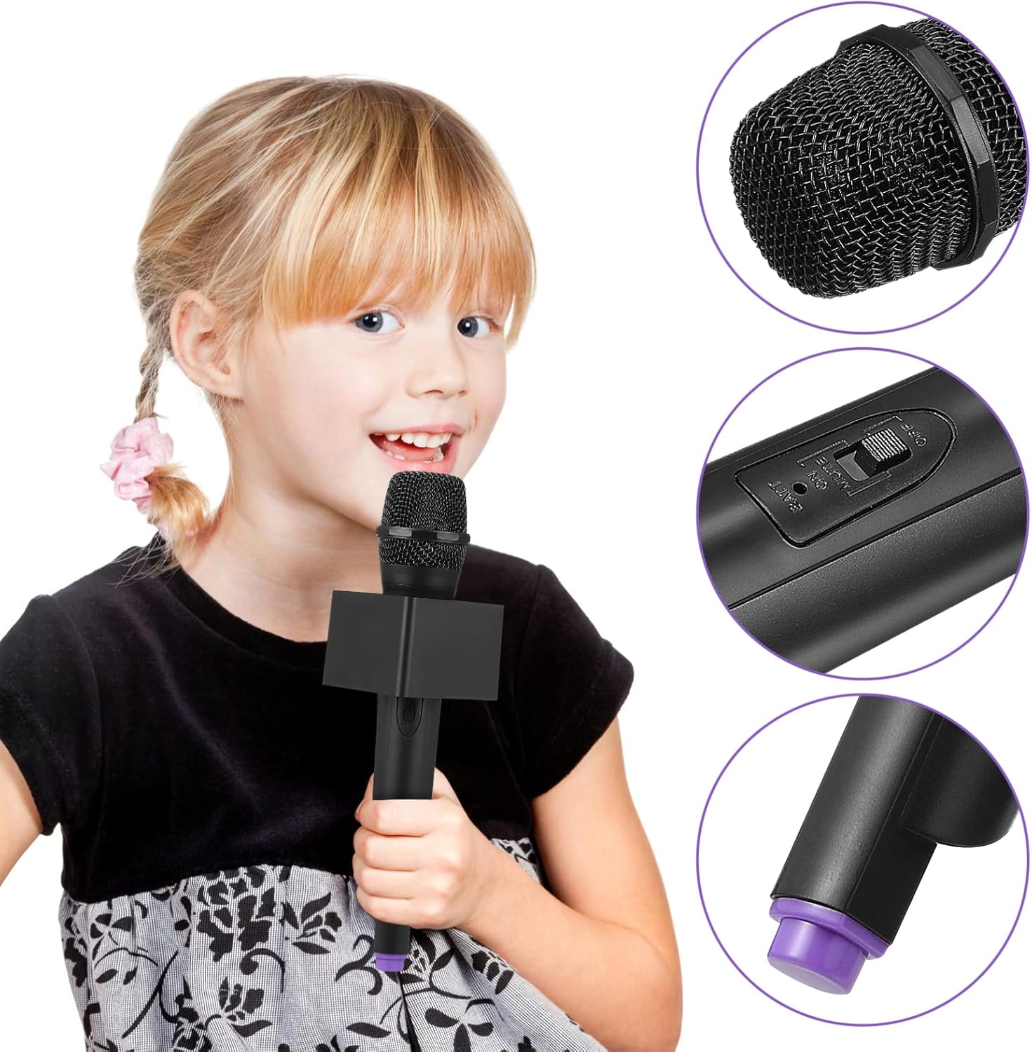 NUOBESTY Pretend Microphone with Stand and Square Cube Prop for Kids' Interview, Karaoke, and Stage Fun - Image 2
